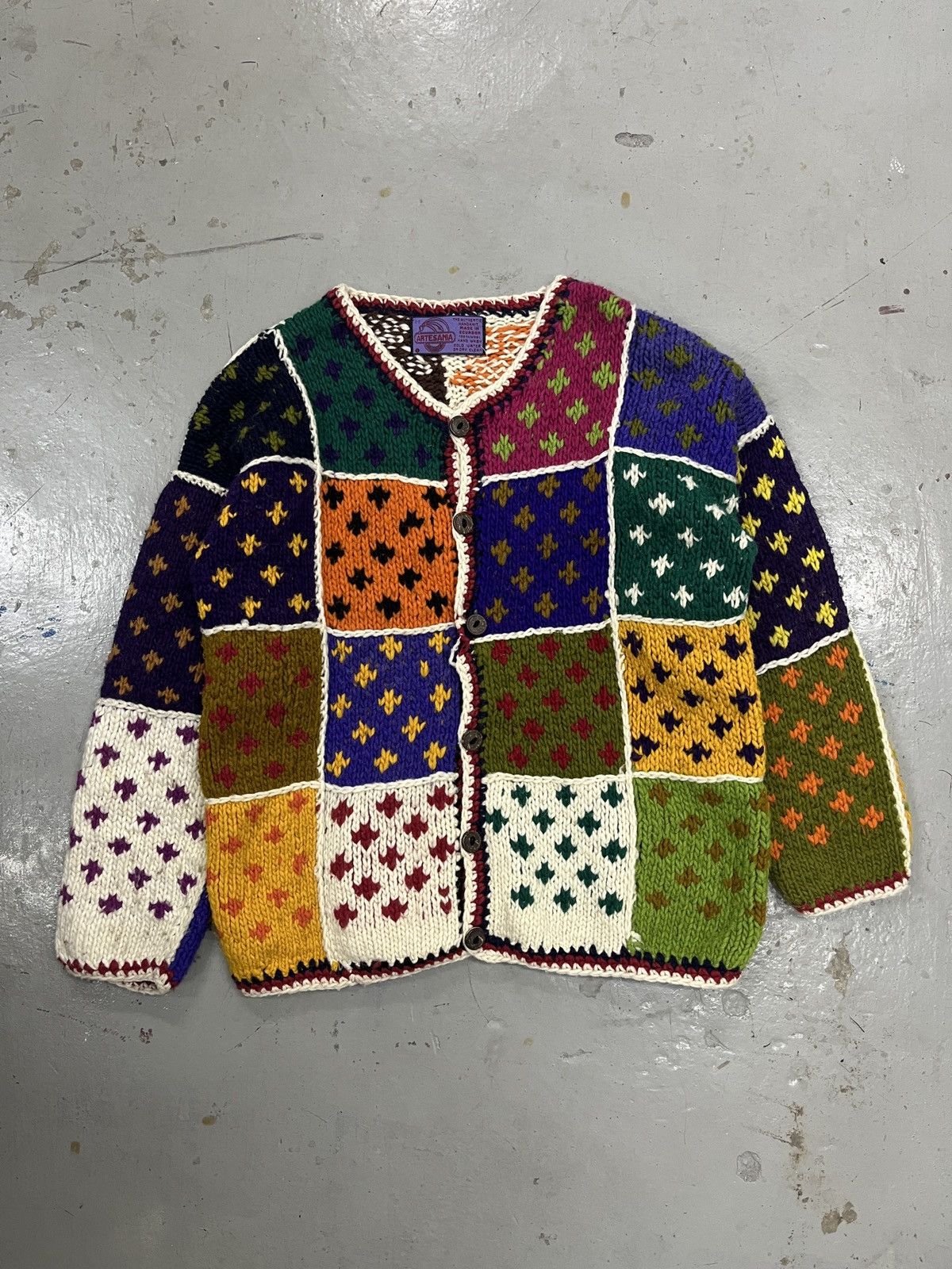 Vintage Vintage Hand Loomed 90's Patch Work Colourful Cardigan Size US M / EU 48-50 / 2 - 1 Thumbnail