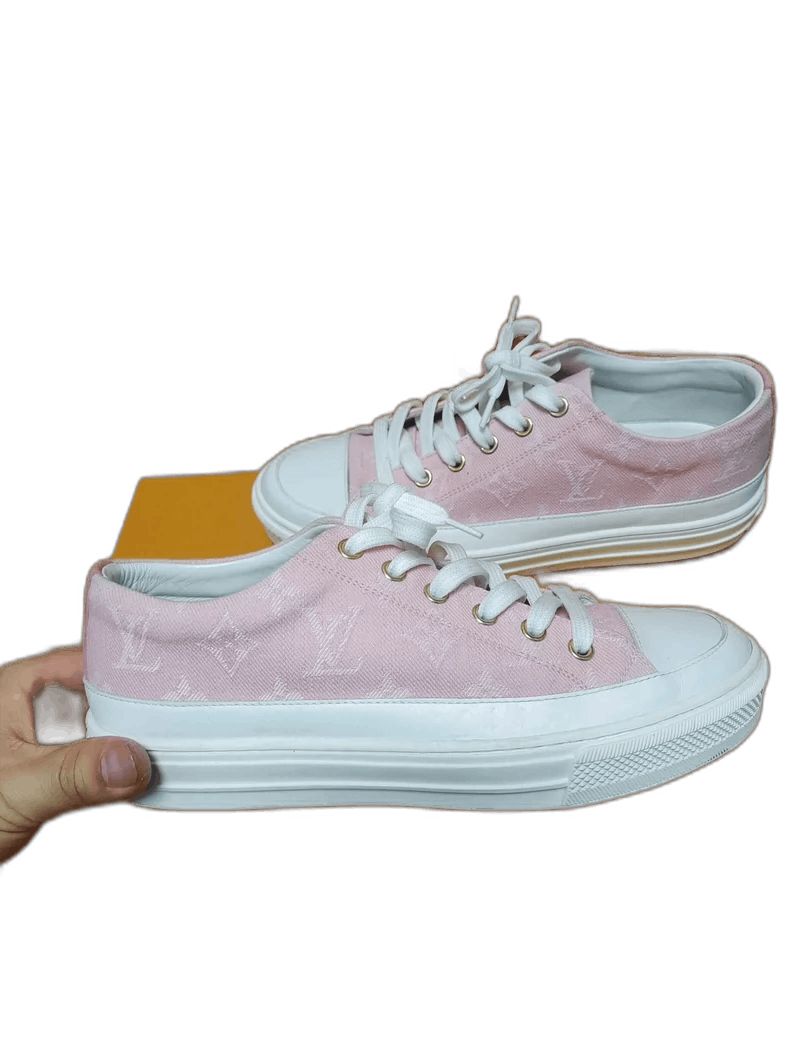 Louis Vuitton LV Pink Denim Print Lace-Up Sneakers Size US 6 / IT 36 - 1 Thumbnail