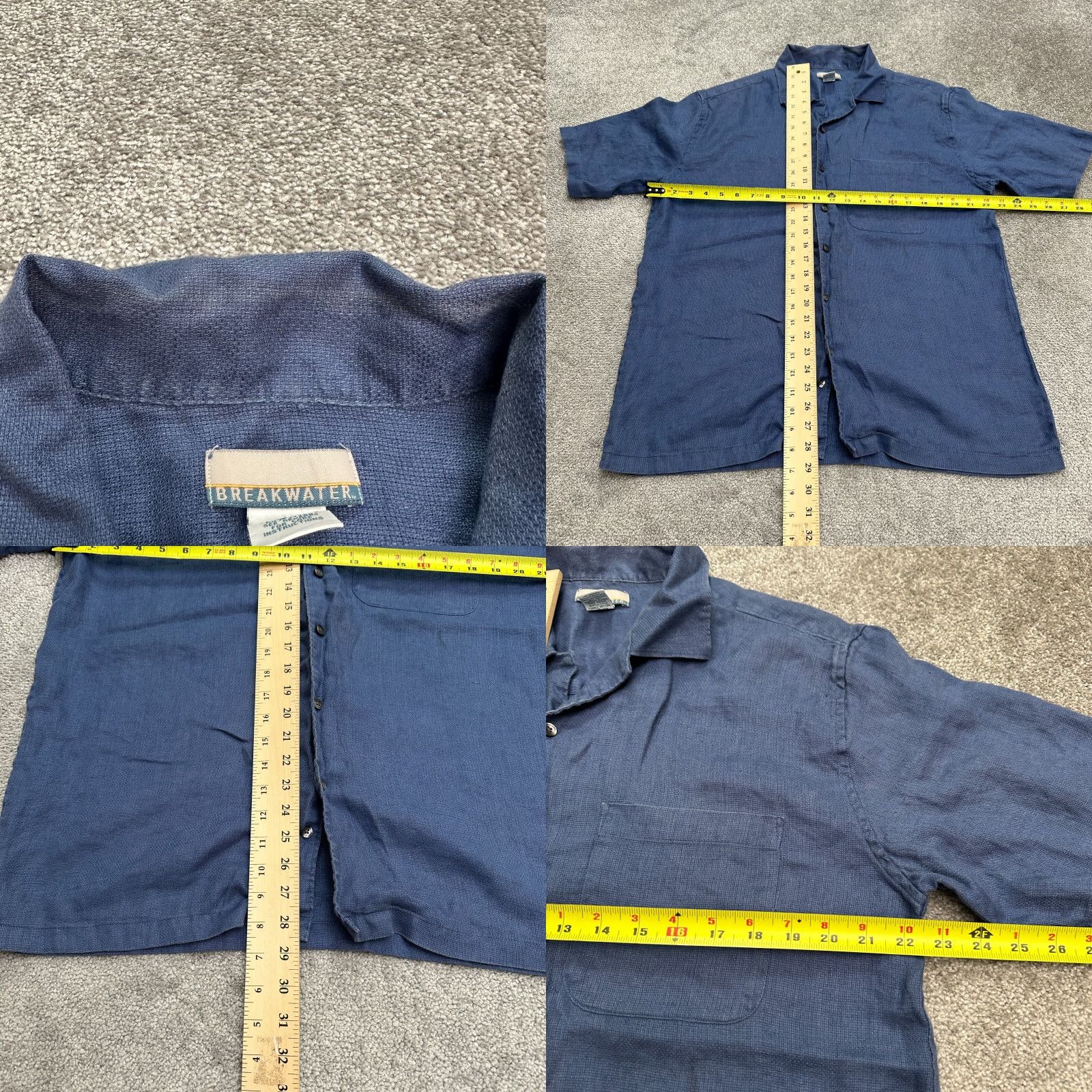 Vintage Breakwater Casual Button-Up Shirt Men's Medium Blue Short Sleeve Linen Pocket Lightweight Size US M / EU 48-50 / 2 - 8 Thumbnail