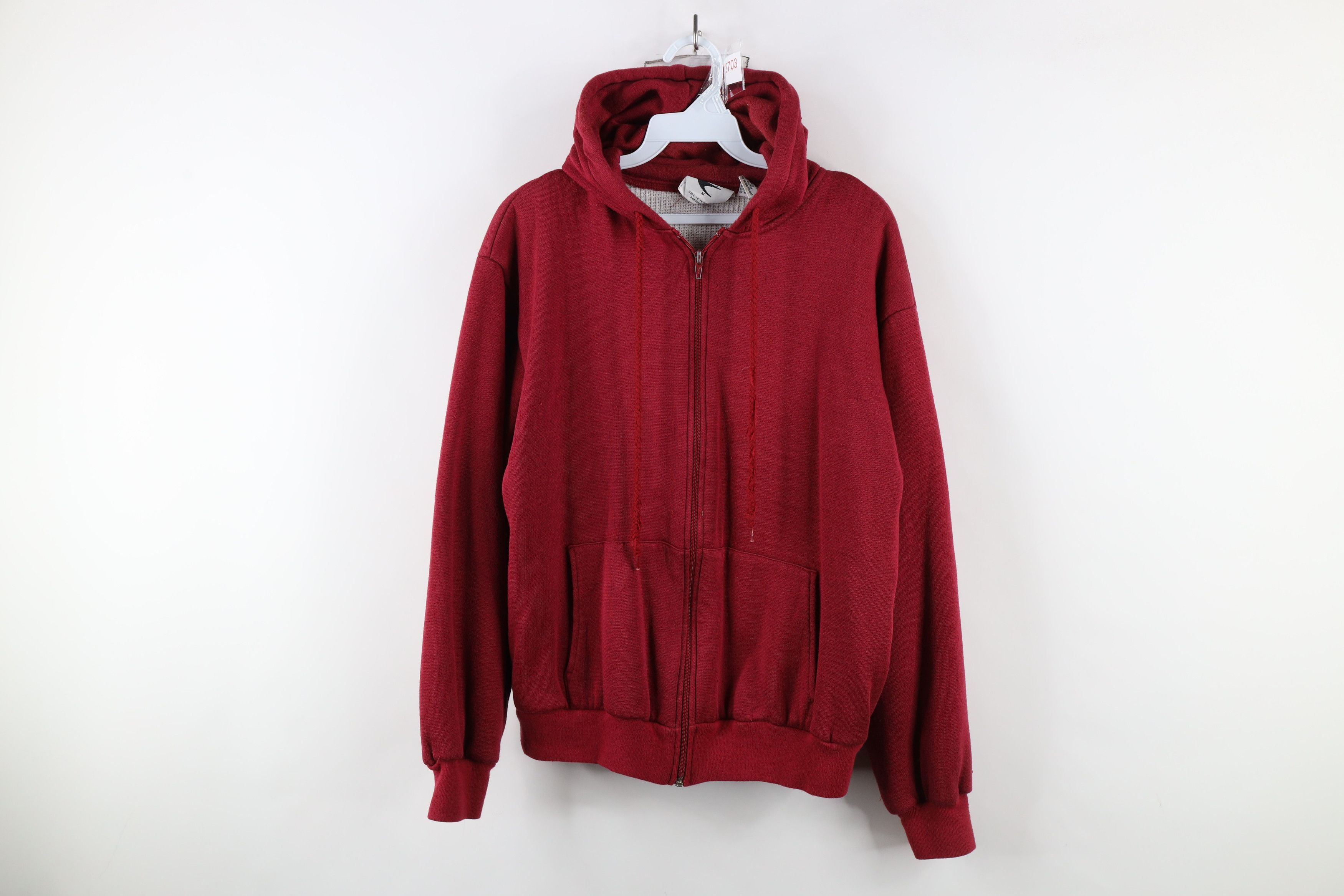 Vintage Vintage 90s Streetwear Waffle Knit Lined Full Zip Hoodie Size US M / EU 48-50 / 2 - 1 Thumbnail