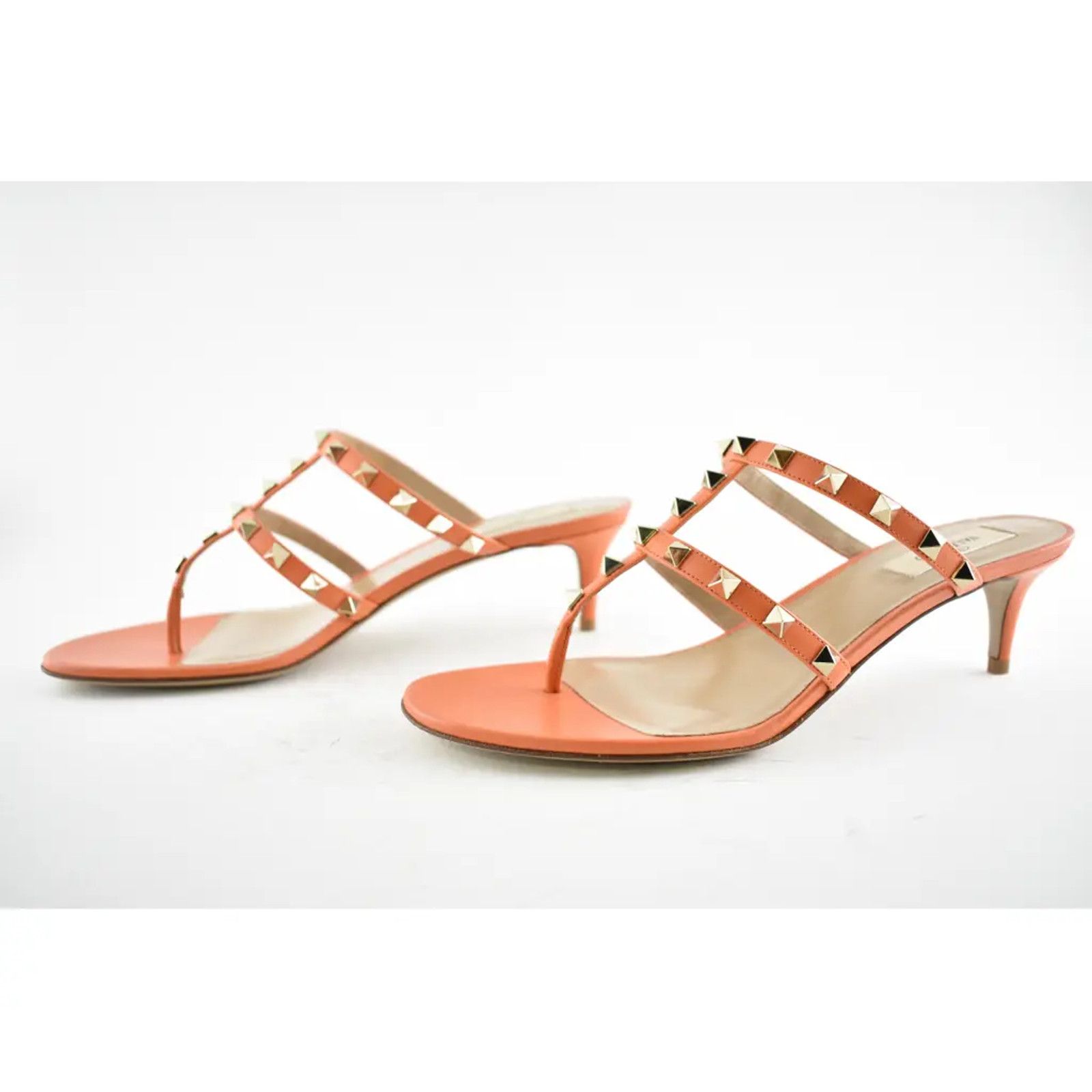 Valentino Valentino Rockstud 50 Orange Thong Backless Strap Sandal Size US 9.5 / IT 39.5 - 10 Thumbnail