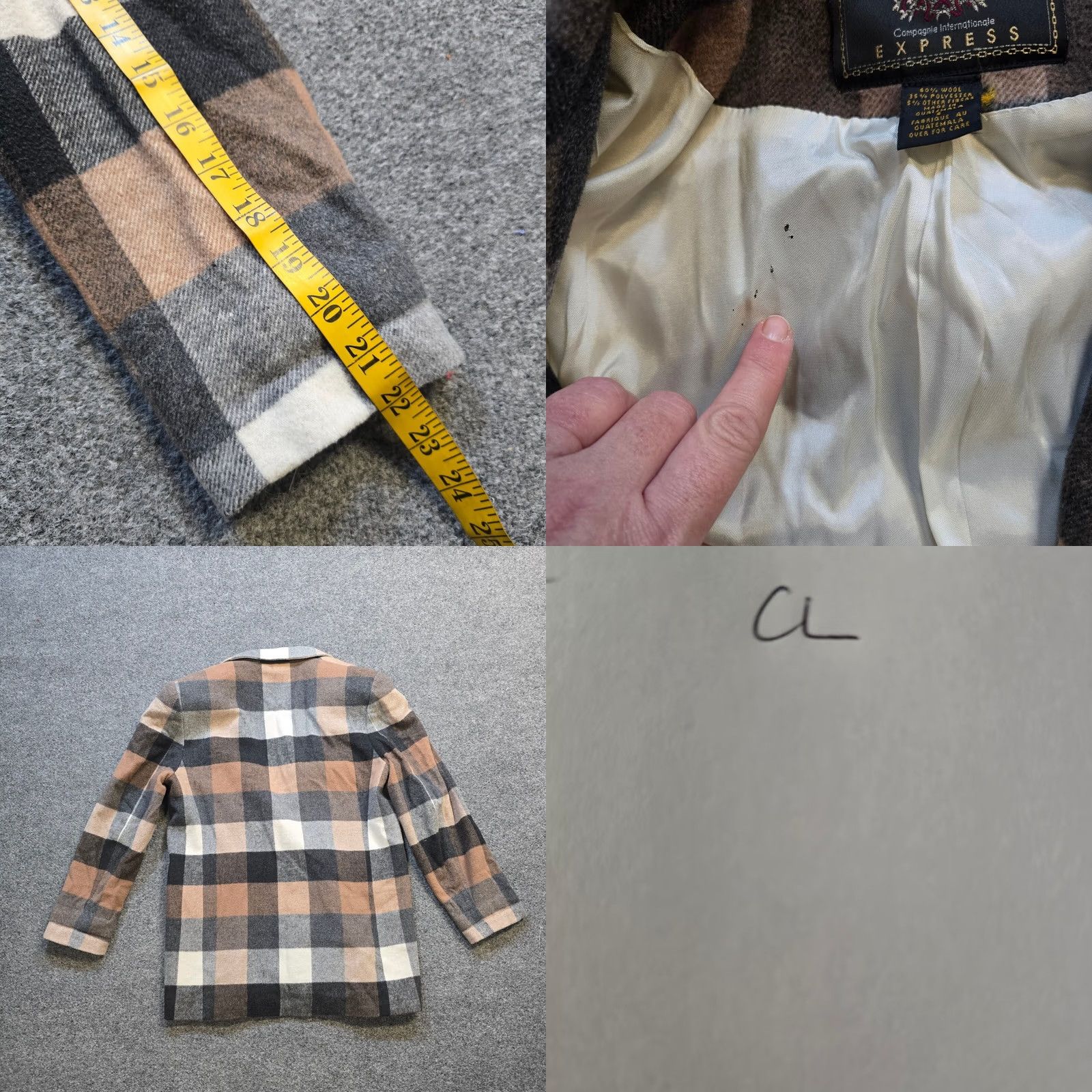 Express VINTAGE Express Blazer Women S Gray Beige Plaid Wool 90s Boxy Pockets 90s Womens Size S / US 4 / IT 40 - 8 Thumbnail