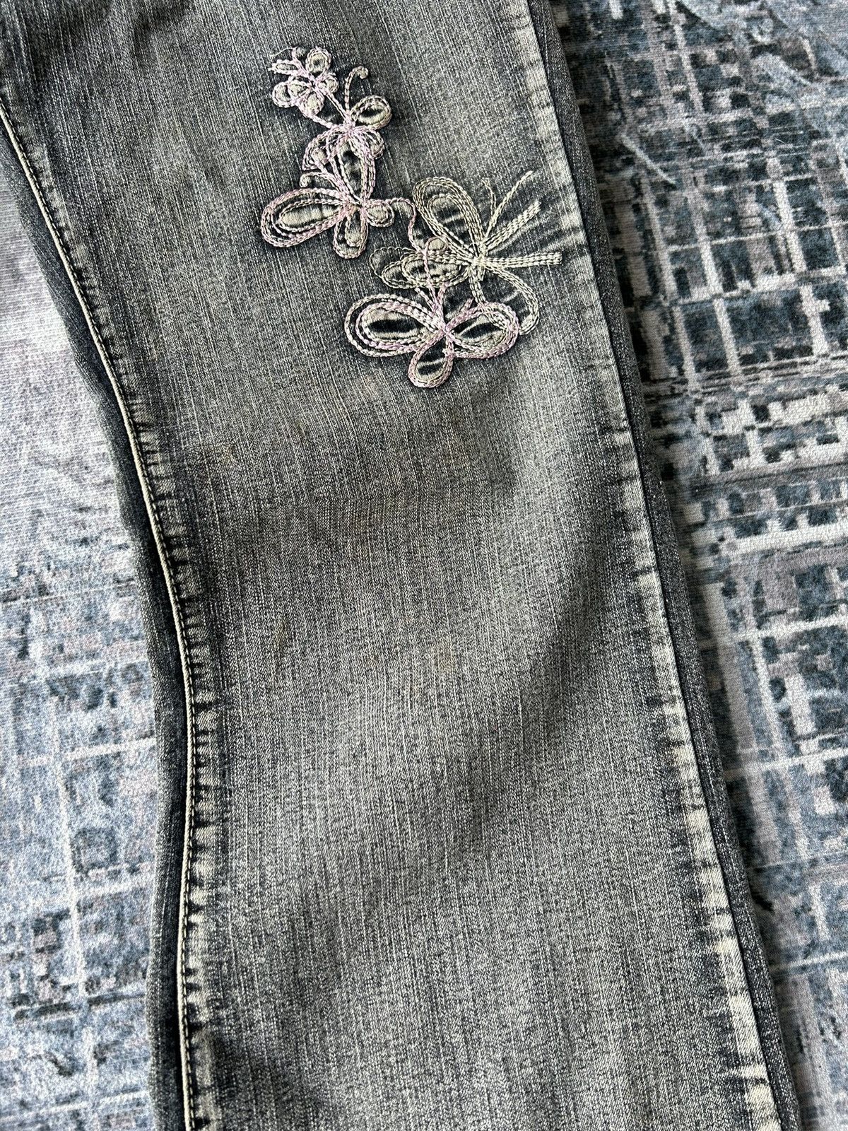 If Six Was Nine Embroidery Art Flower Flared Jeans Size US 29 - 8 Thumbnail