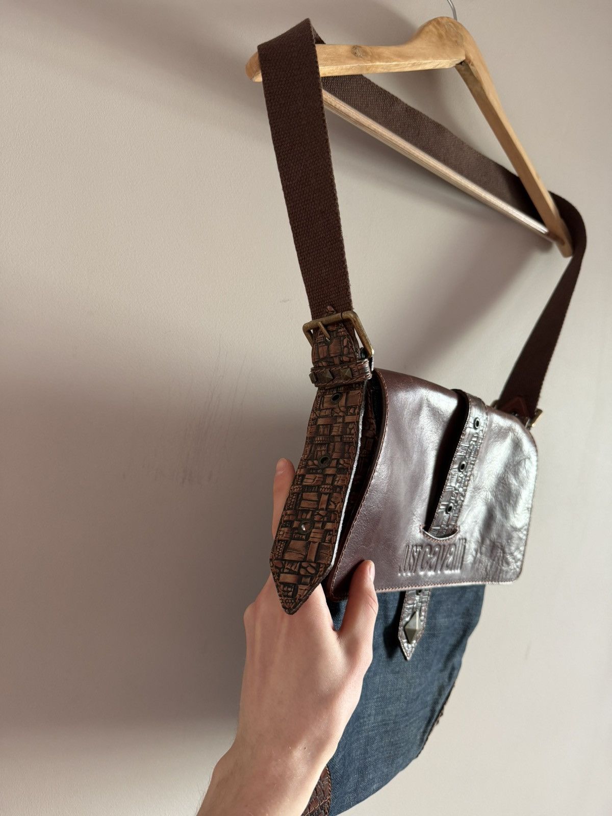 Just Cavalli Just Cavalli Leather Denim Shoulder Bag Y2K Size ONE SIZE - 4 Thumbnail