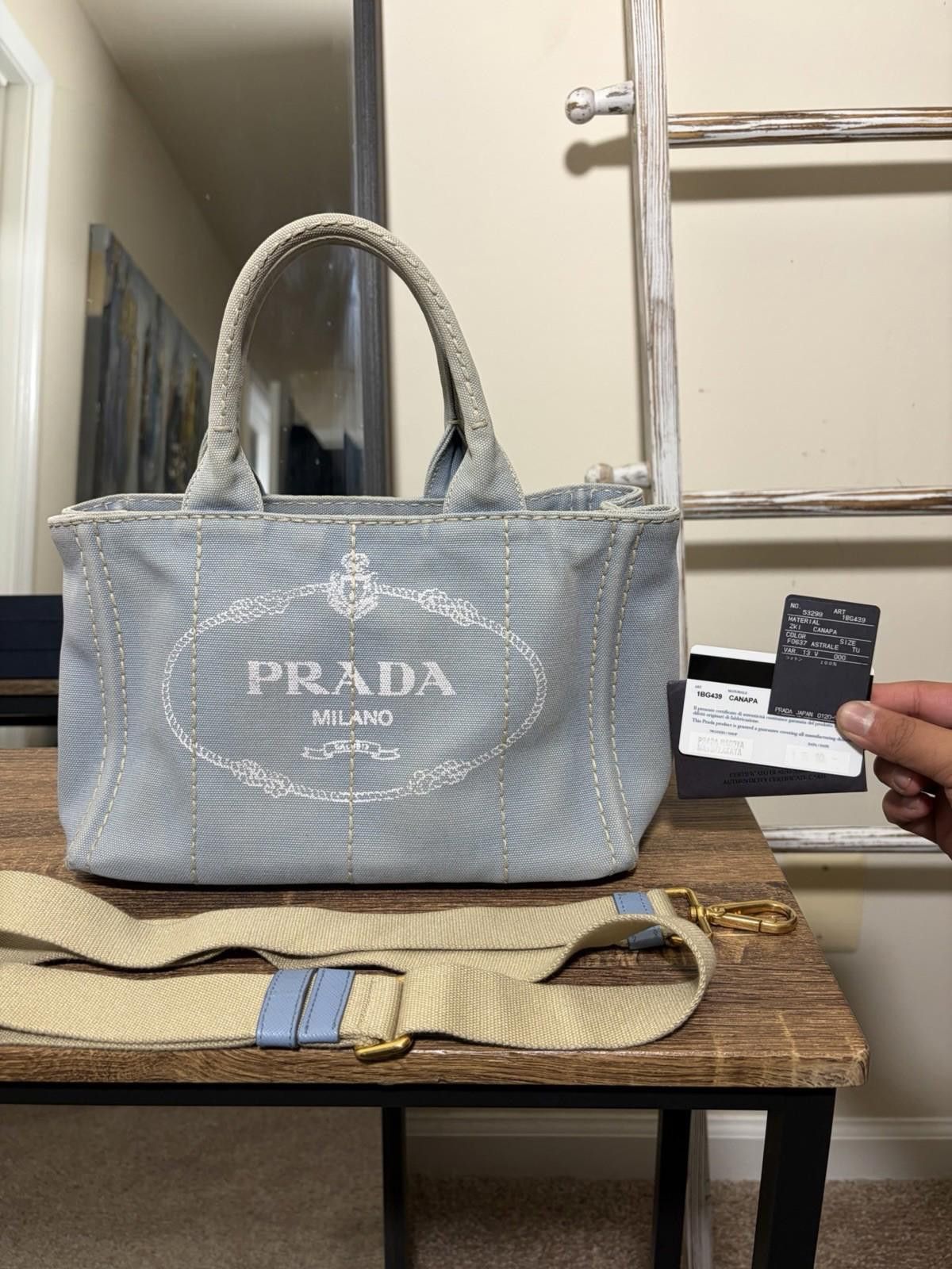 Prada Prada Canapa Light Blue Canvas Hand Tote Bag W Strap/Card Size ONE SIZE - 1 Thumbnail