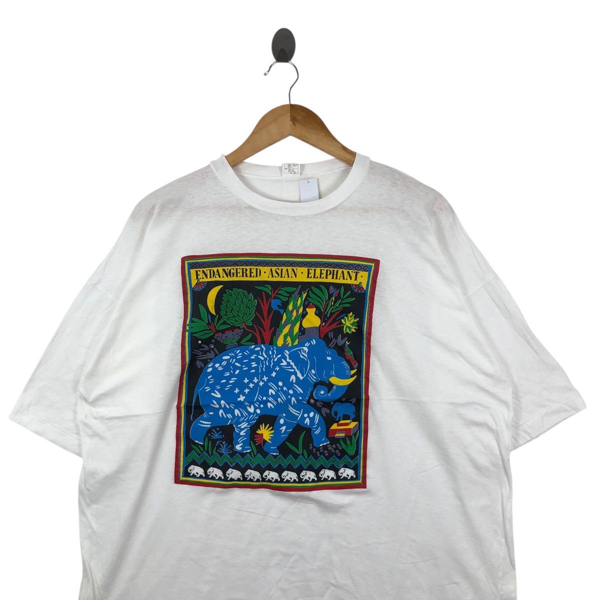 Vintage Vintage 80s Endangered Asian Elephant Illustration T Shirt Size US XL / EU 56 / 4 - 2 Thumbnail