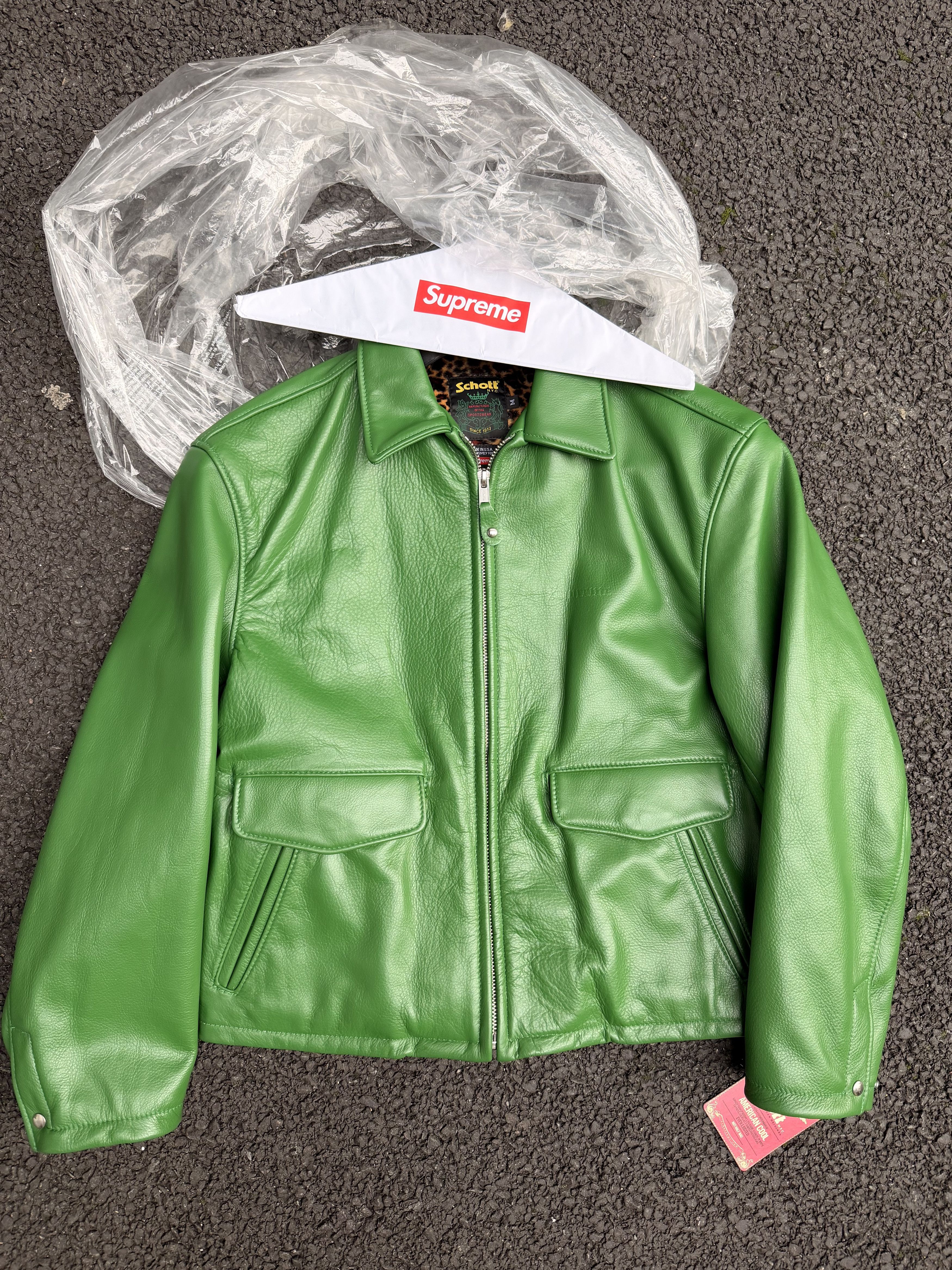 Supreme x Schott Leather Racing Jacket 'Green' (FW24)