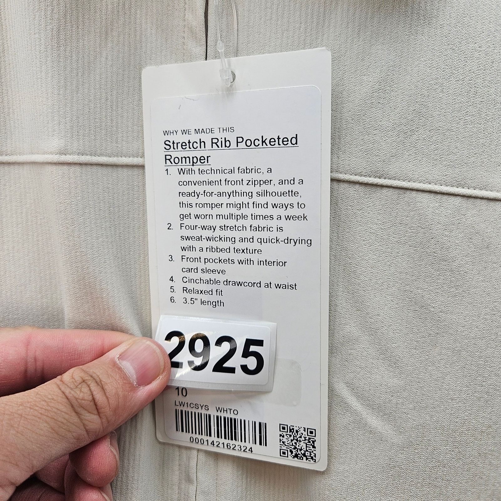 Lululemon LULULEMON WOMEN'S 10 STRETCH RIB POCKETED ROMPER WHITE RARE Size 32" / US 10 / IT 46 - 10 Thumbnail