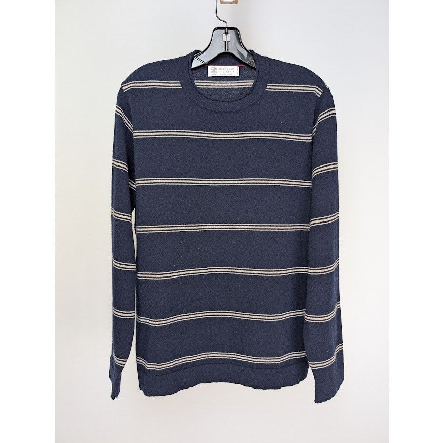 Brunello Cucinelli o1rshd1 CC20 Cashmere Sweater Striped Luxury in Blue Size US M / EU 48-50 / 2 - 1 Thumbnail