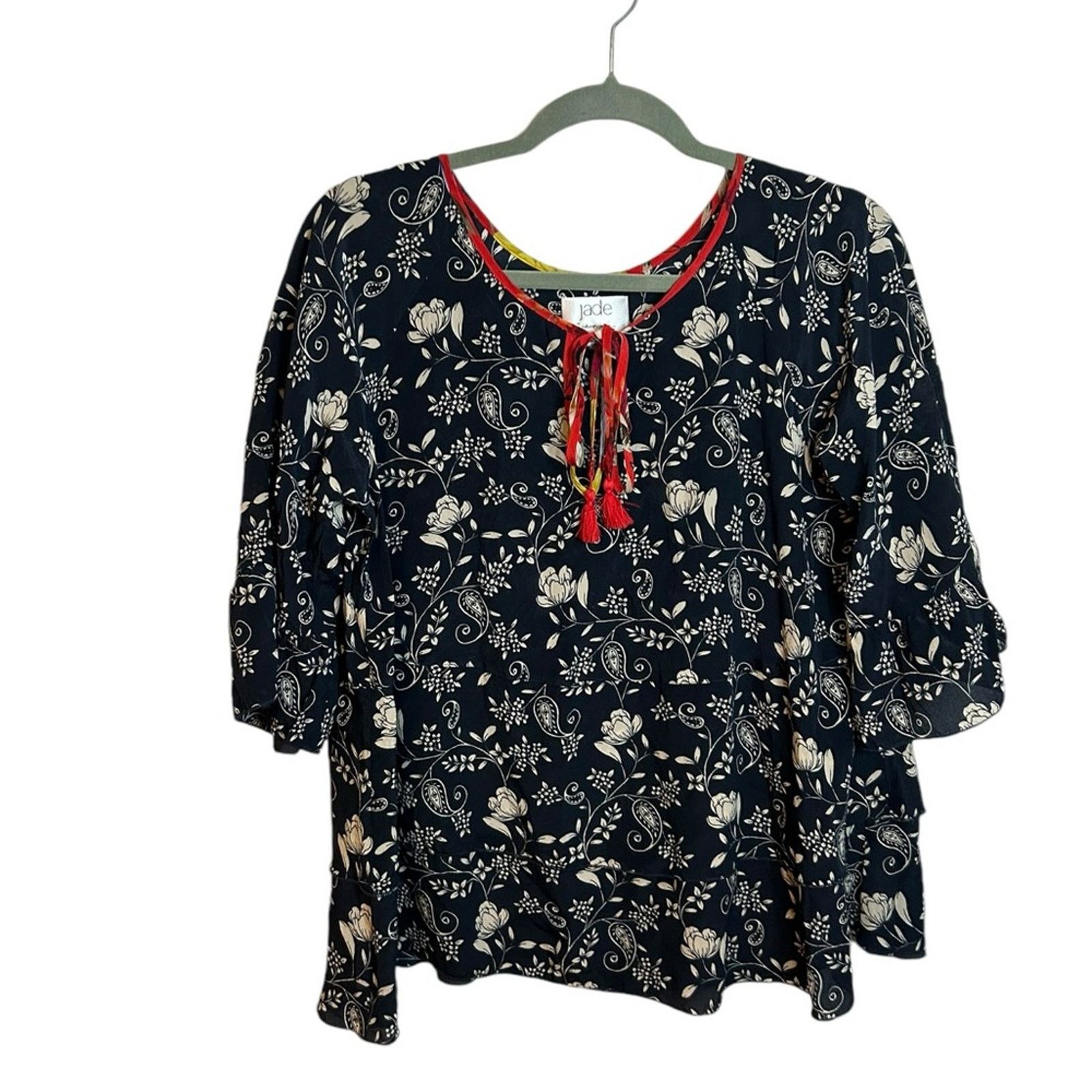 Johnny Was Johnny Was Lago Silk Tiered Neck Tie Blouse Size S / US 4 / IT 40 - 1 Thumbnail