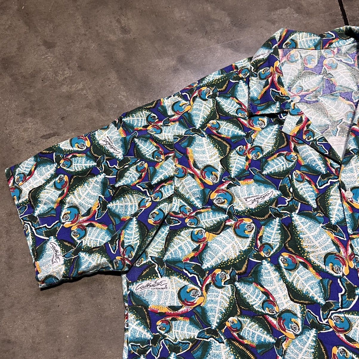 Vintage Vintage Calhouns Hawaiian Shirt Button Up Fish Print AOP 90s Size US XL / EU 56 / 4 - 3 Thumbnail