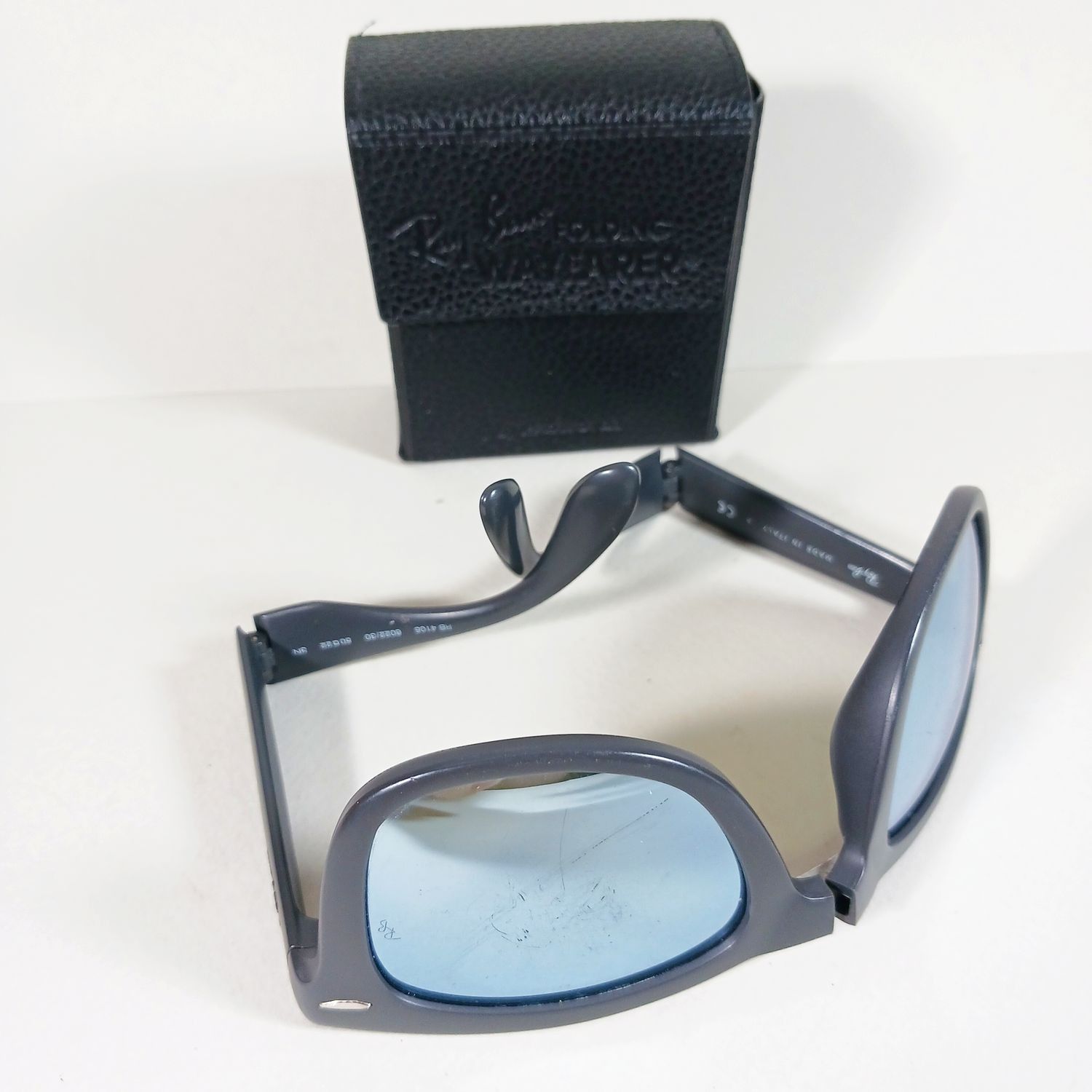 Ray Ban RB4105 Gray Mirror Folding Wayfarer Sunglasses AS IS