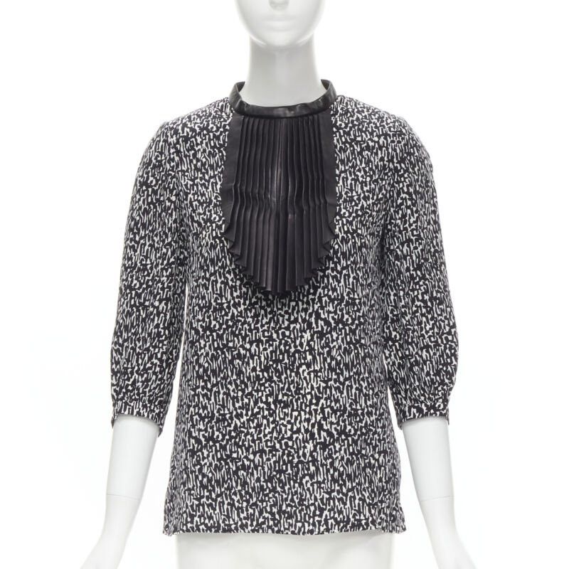 Saint Laurent Paris SAINT LAURENT Hedi Slimane 2012 black pleated leather bib silk blouse FR38 S Size S / US 4 / IT 40 - 1 Thumbnail