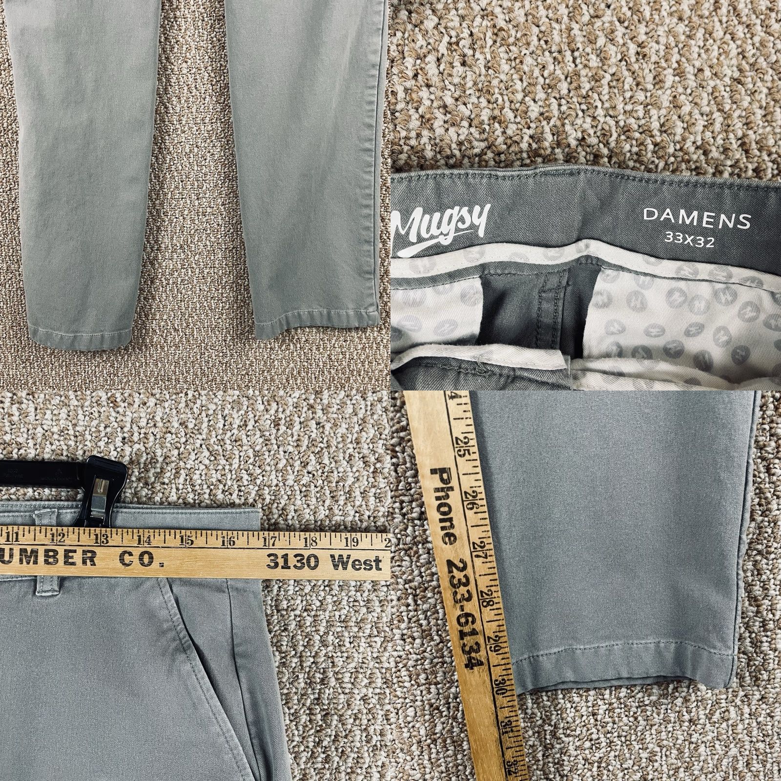 Vintage Mugsy Jeans Men 33x32 Gray Damon’s Stretch Chino Preppy Straight Classic Comfort Zip Inseam 30 in Regular Cotton Blend Fall Spring Summer Winter Men Size US 33 - 8 Thumbnail