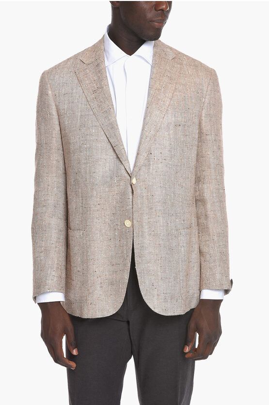 image of Corneliani Silk And Linen Leader Soft Blazer in Beige, Men's (Size 2XL)