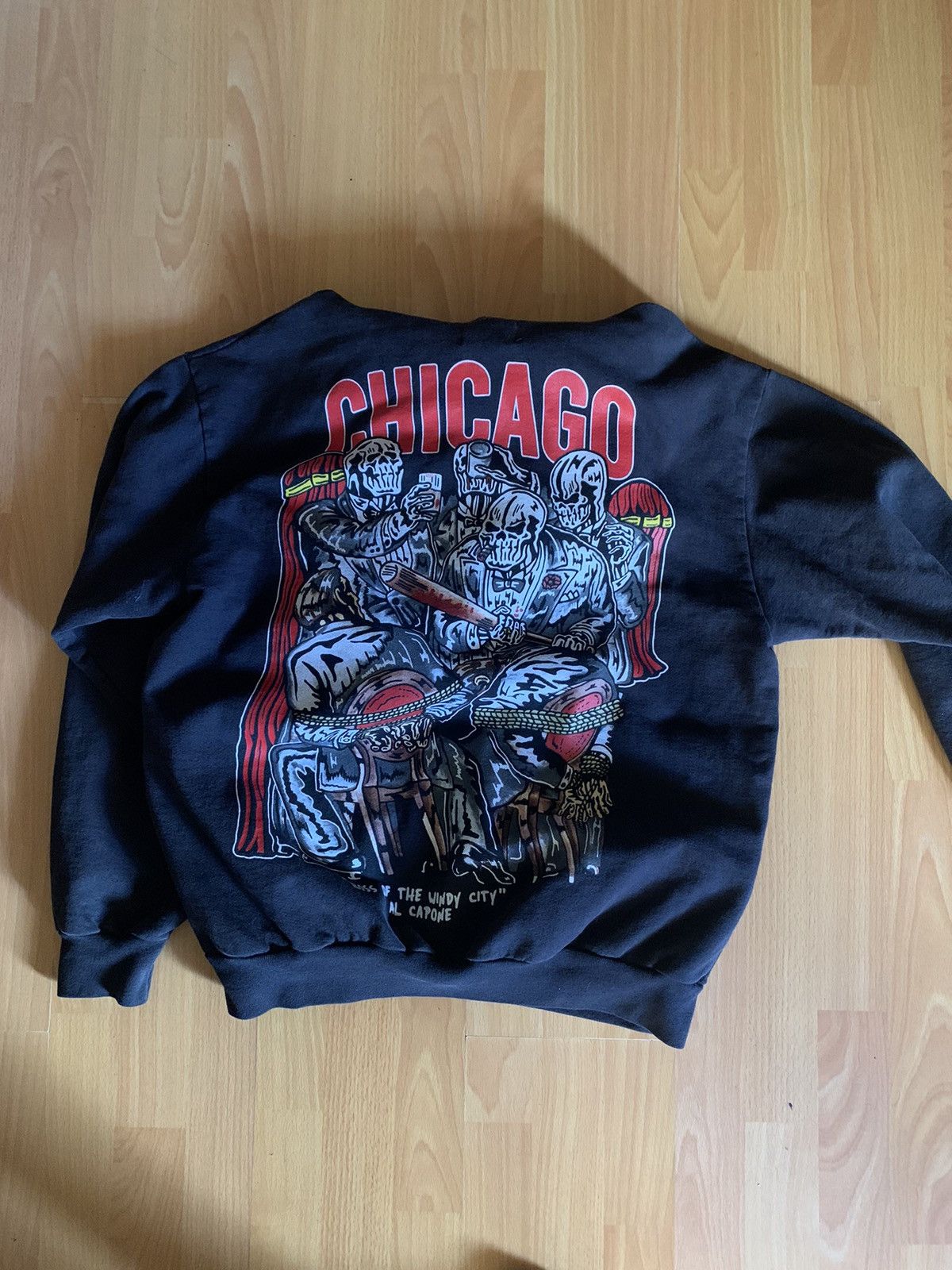 image of Warren Lotas Boss Of The Windy City Stoned Washed Hoodie in Black, Men's (Size Large)