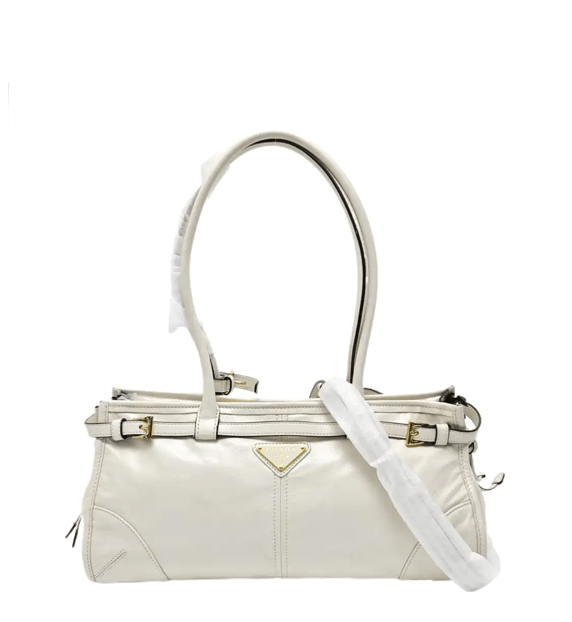 Prada PRADA Bonnie Medium white cowhide leather logo quilted shoulder bag handbag gold Size ONE SIZE - 1 Thumbnail