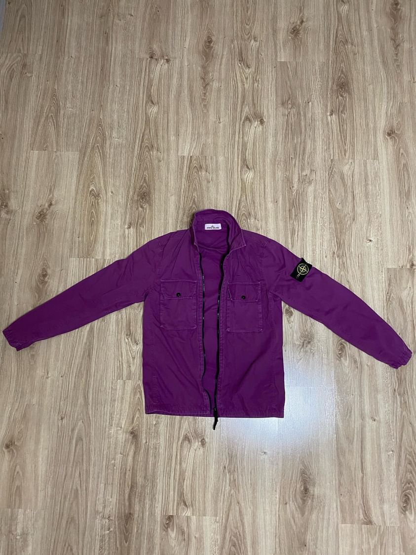 image of Stone Island Double Pocket Zip Overshirt. in Purple, Men's (Size Small)