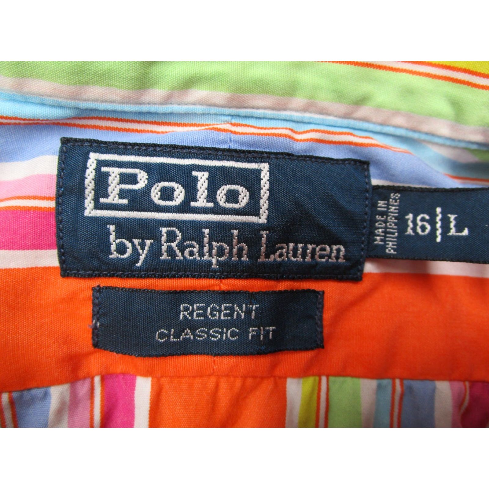 Polo Ralph Lauren VINTAGE Polo Ralph Lauren Dress Shirt Mens 16 Large Orange Button Up Regent Shirt Mens Large Orange Striped 100% Cotton Size 42R - 3 Thumbnail