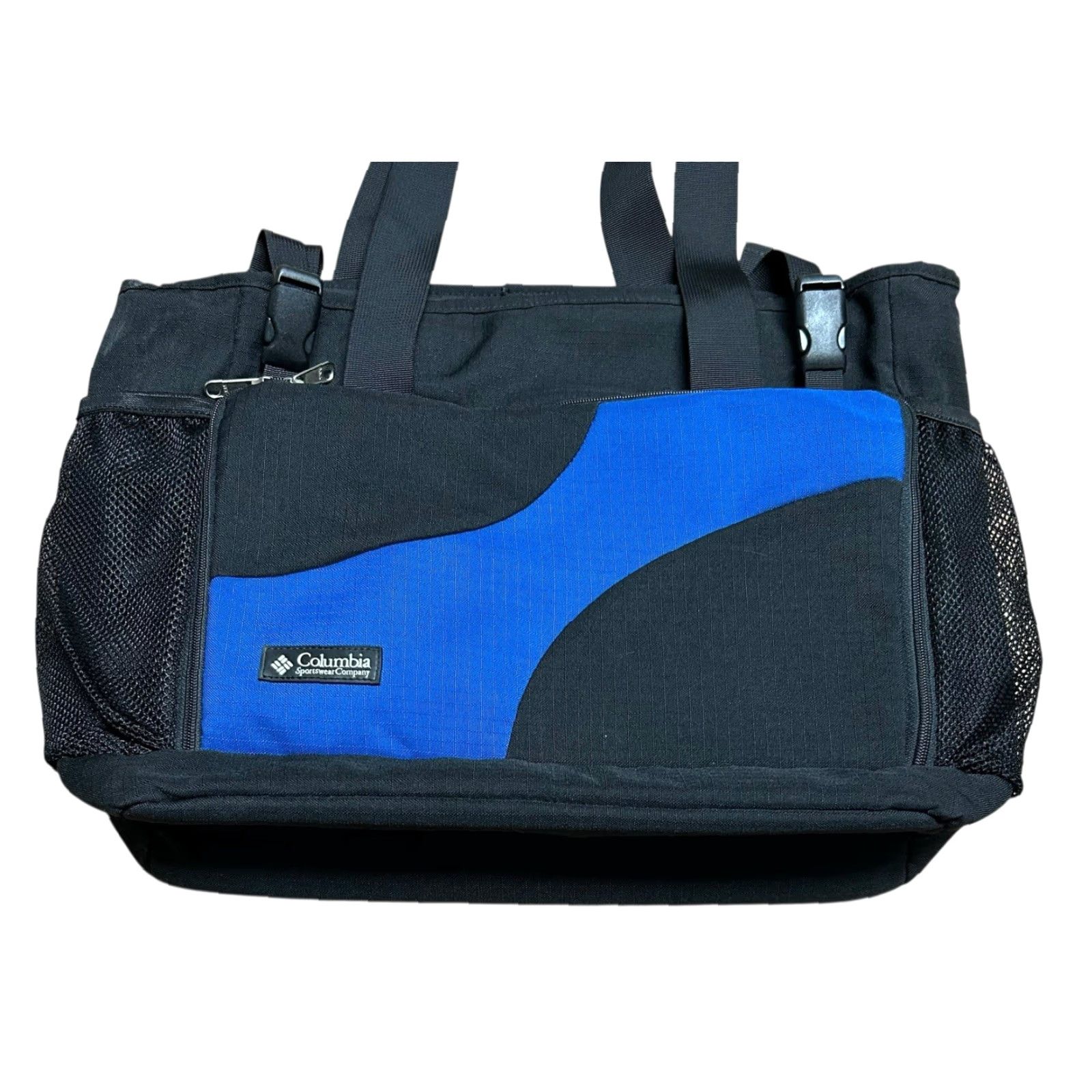 Vintage Columbia Black & Blue Tote Bag Shoulder Outdoors School Weekend Bag Padded Ladies Large Blue Black Size ONE SIZE - 2 Thumbnail