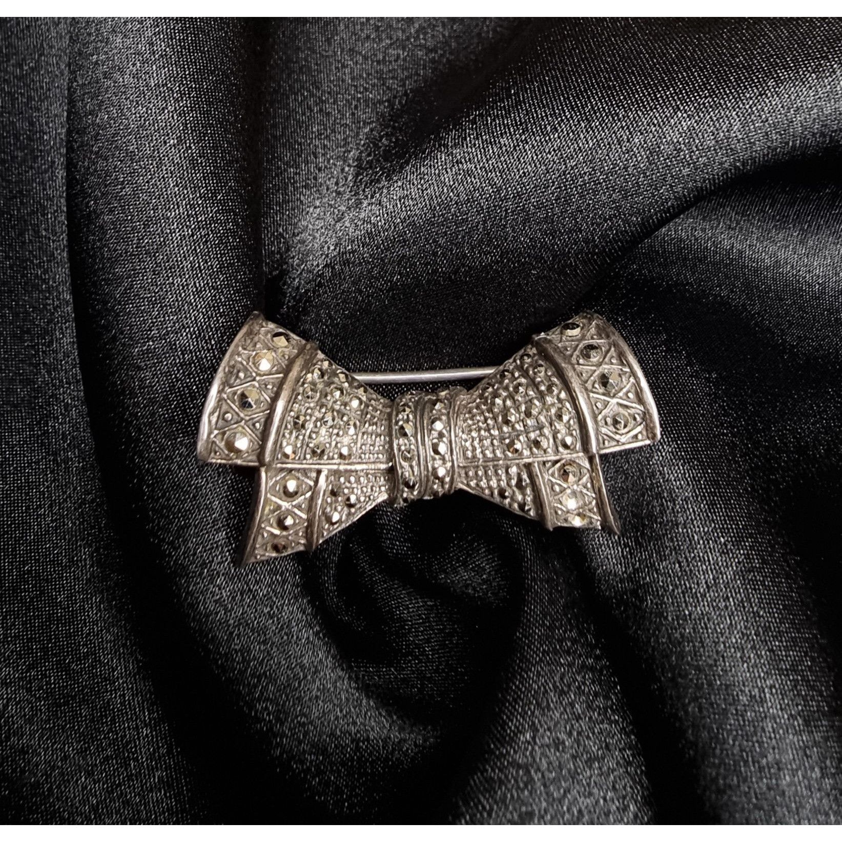 Vintage Vintage 925 Sterling Silver Marcasite Bow Brooch Pin Elegant Size ONE SIZE - 2 Thumbnail