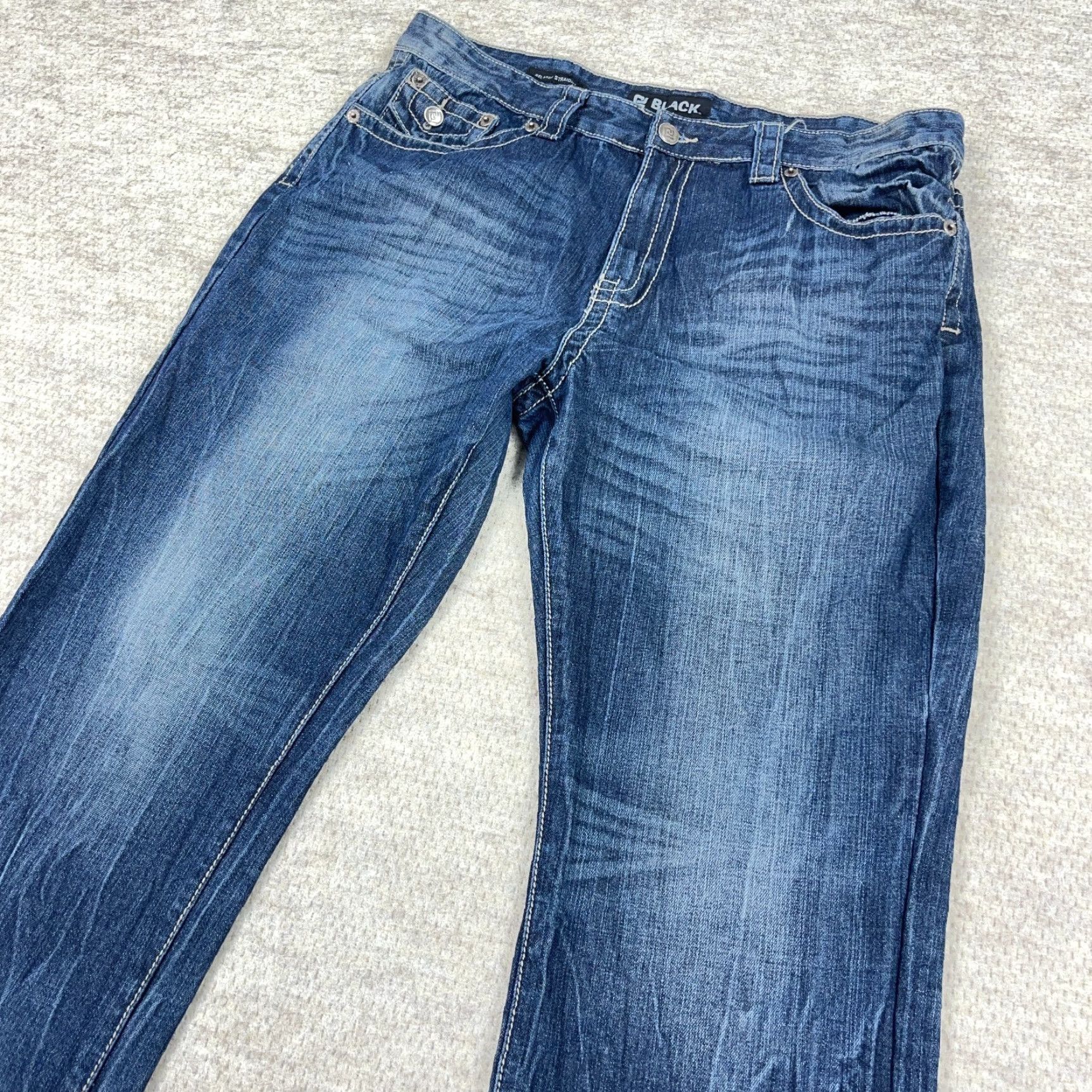 Vintage Black Jeans Men 38x32 Relaxed Straight 5-Pocket Embroidered Blue Denim Cotton Polyester Spandex Mid Rise Casual All Seasons Mens Jeans Size US 38 / EU 54 - 7 Thumbnail