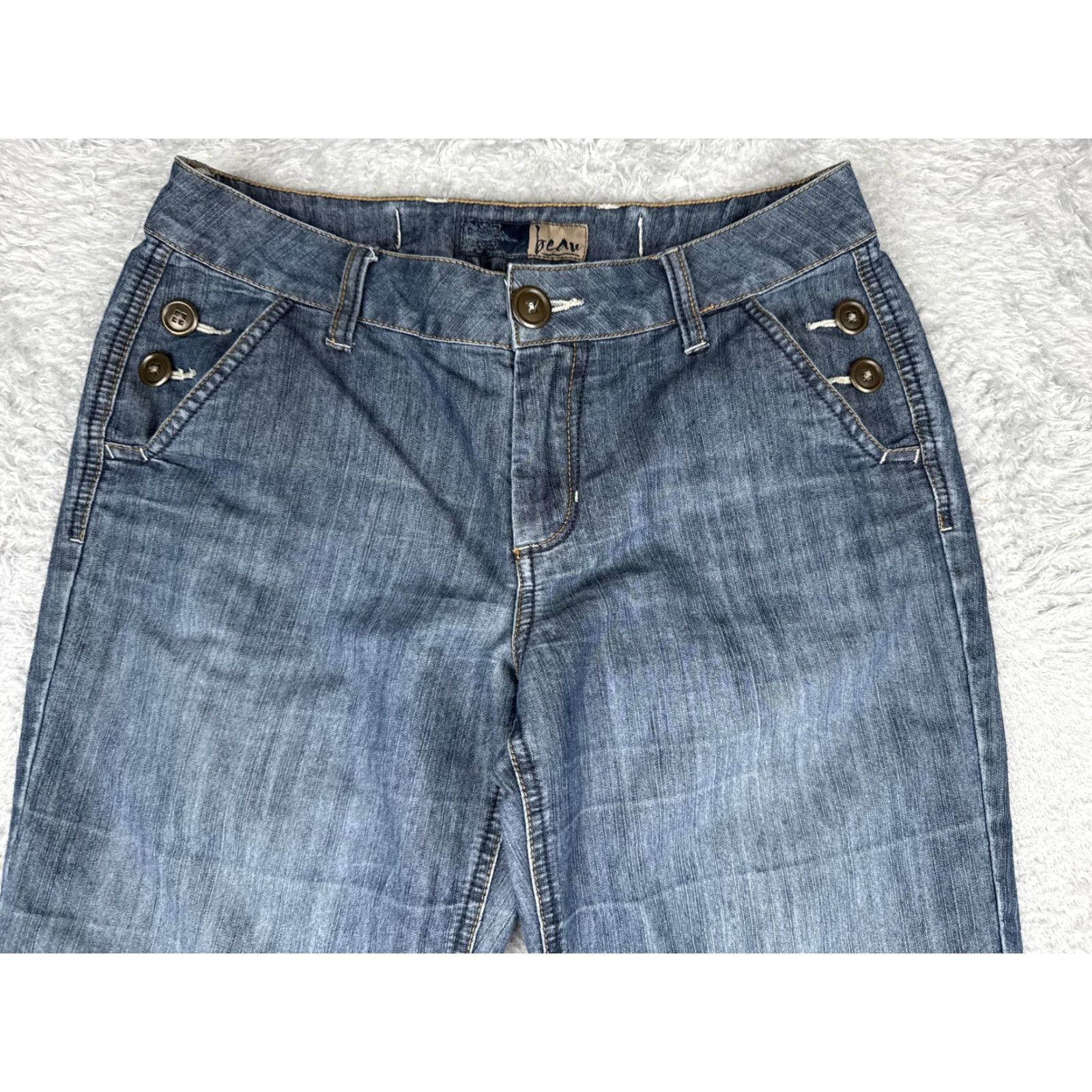 Denime Beau Jeans Womens 8 Wide-Leg Denim Blue Medium Wash Mid Rise Relaxed Stretch 28x32 Jeans Size 30" / US 8 / IT 44 - 4 Thumbnail