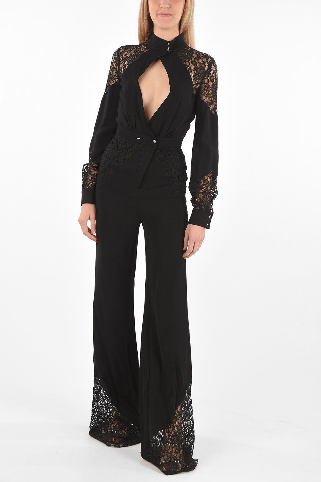 Philipp Plein og1mm0824 Jumsuit With Lace and Plunging Neckline in Black Size 27" / US 4 / IT 40 - 1 Thumbnail