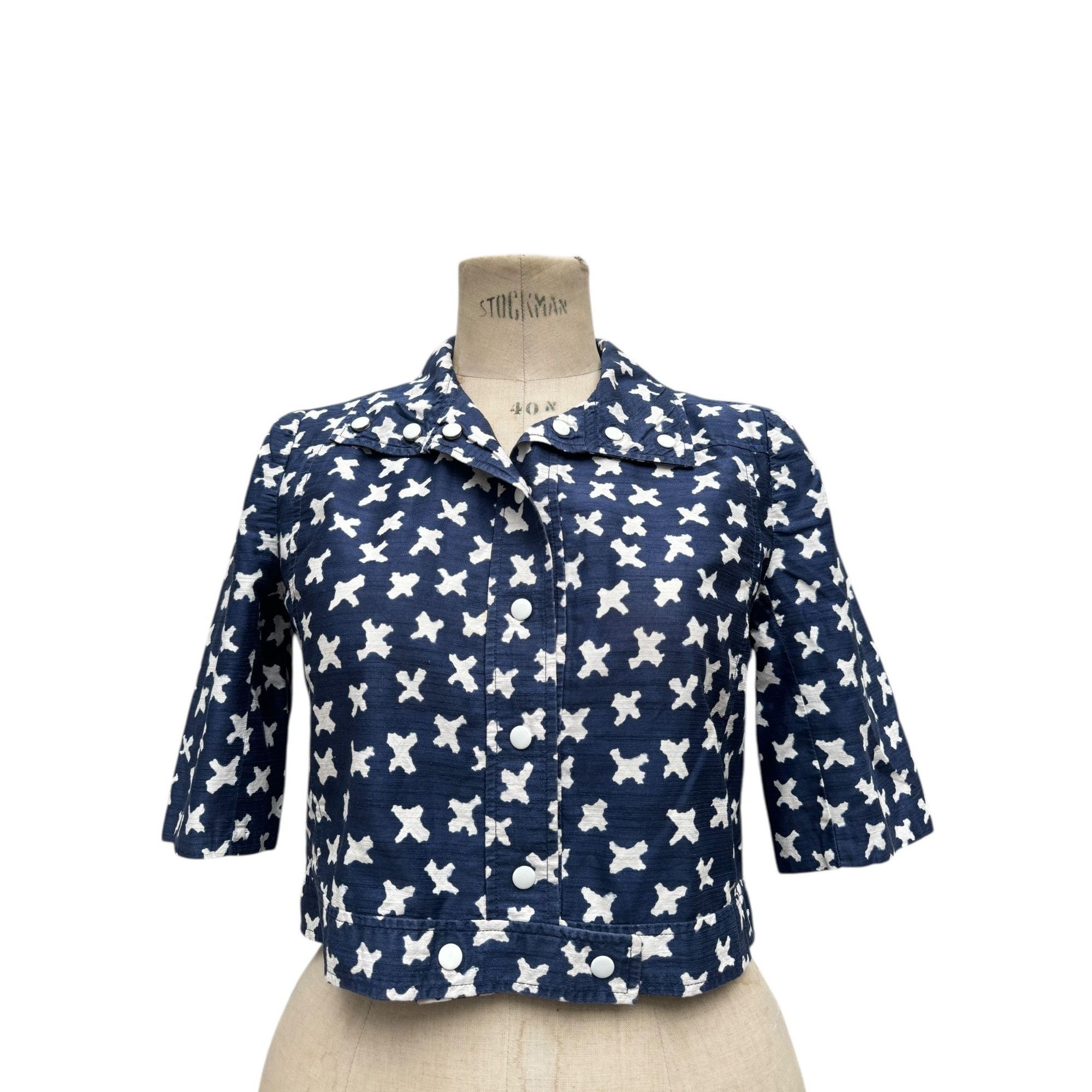 Courreges Vintage Navy & White Short Sleeve Cropped Jacket Size M / US 6-8 / IT 42-44 - 2 Thumbnail