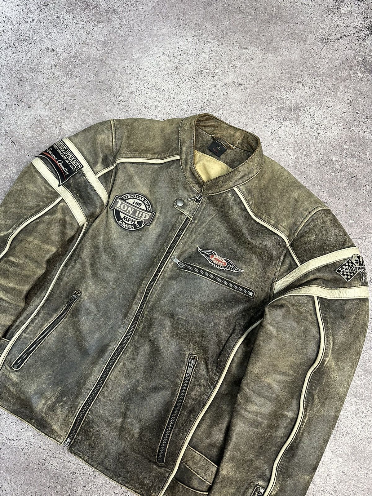 Vintage VINTAGE SPIRIT MOTORS DISTRESSED LEATHER JACKET Y2K MOTO Size US XL / EU 56 / 4 - 6 Thumbnail