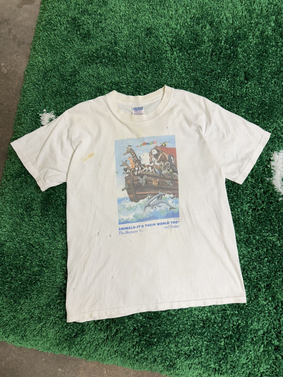 Gildan × Vintage "Animals - It's Their World Too " Very Worn Vintage Tee 90s Size US L / EU 52-54 / 3 - 1 Thumbnail