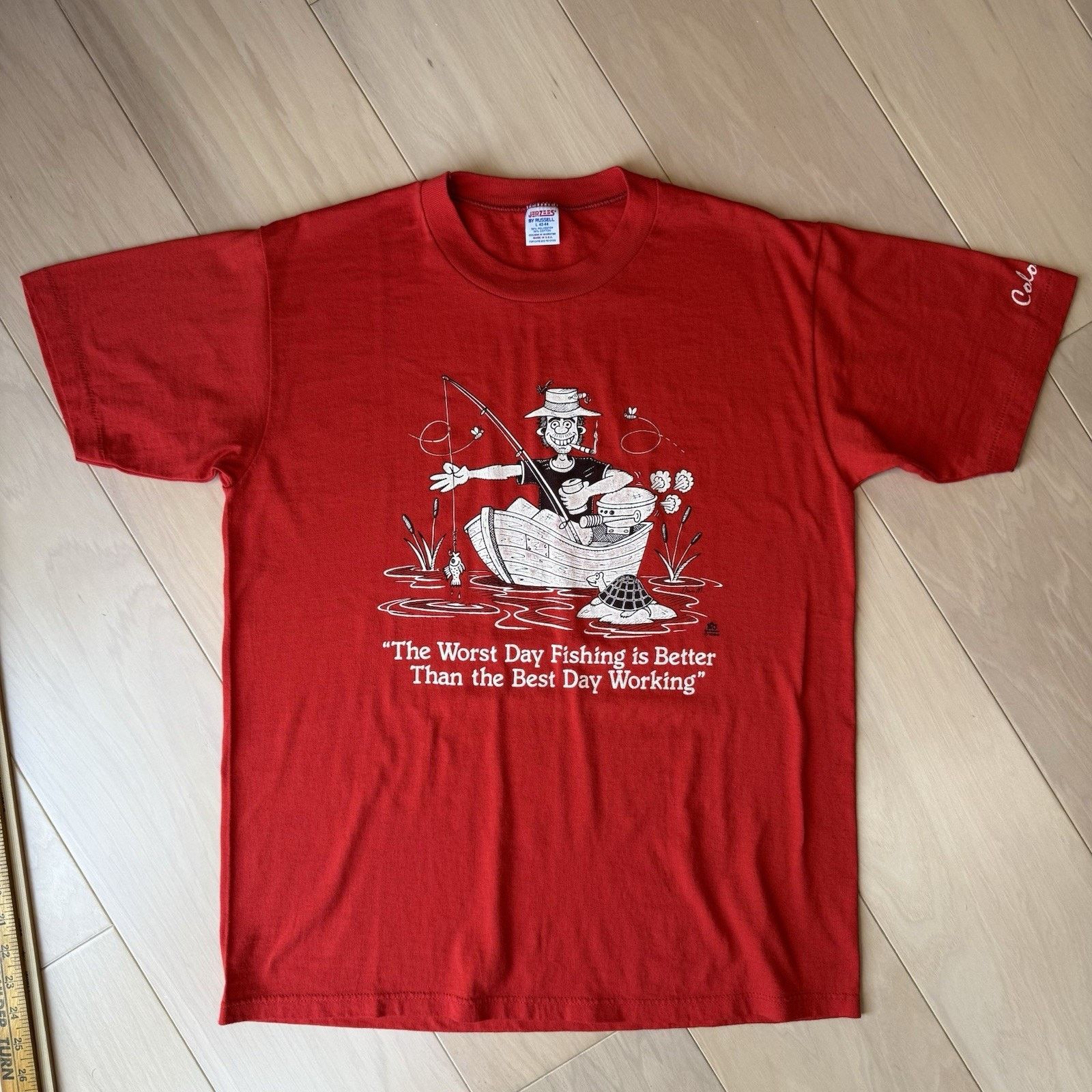 Fruit Of The Loom Vintage Fishing Shirt L Red 80s Made in USA Cotton Nature Size US L / EU 52-54 / 3 - 2 Thumbnail