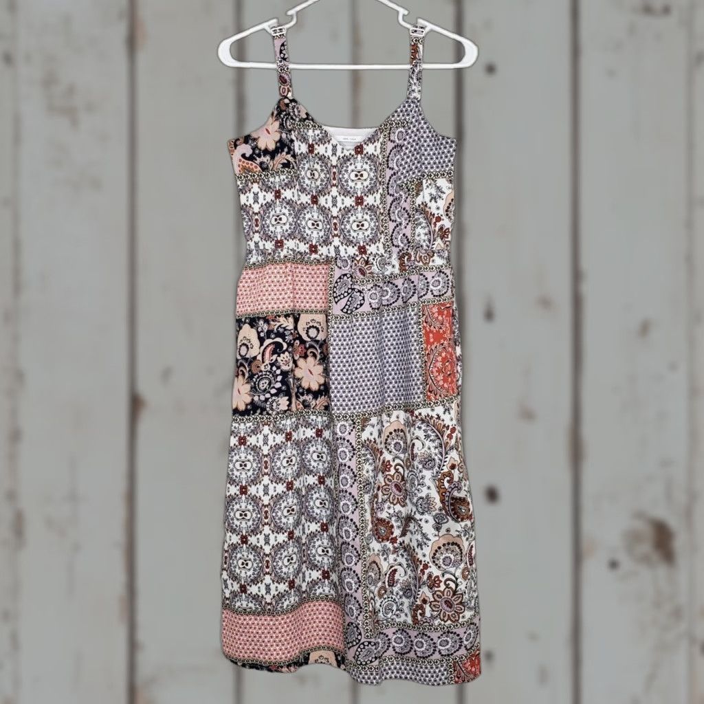 VINTAGE Rachel Zoe Sun Dress 6 Sleeveless Multicolor V-Neck Midi Side Zip  Linen Women Dress
