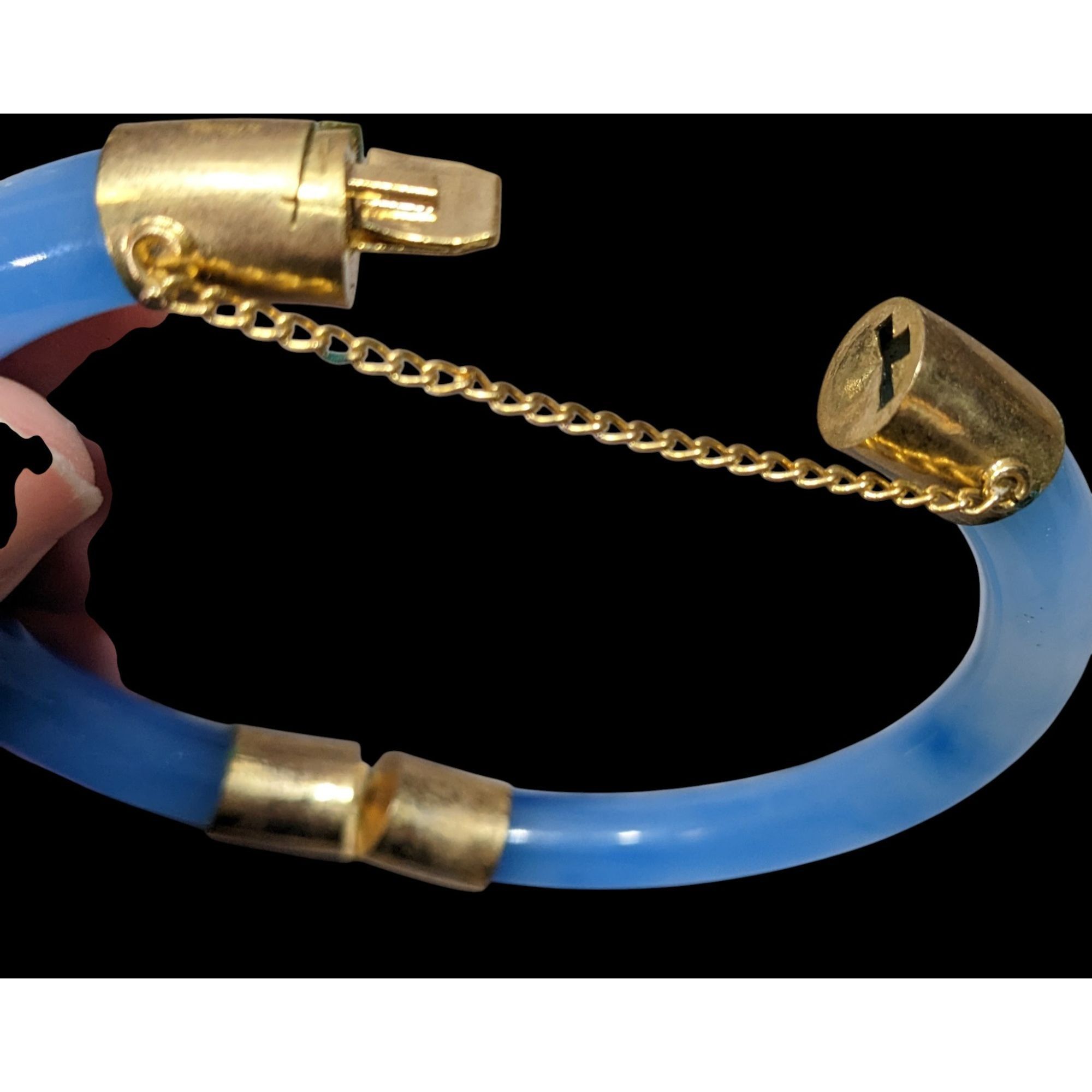 Other Vintage Midcentury Blue Marbled Glass And Gold Tone Hinged B Size ONE SIZE - 5 Thumbnail