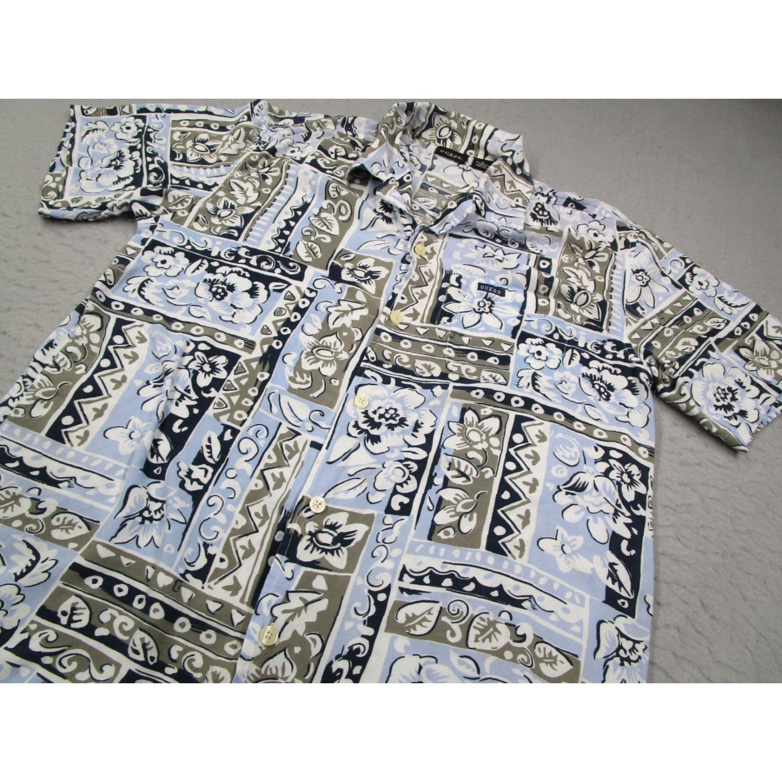 Guess VINTAGE GUESS Shirt Mens M Blue Button-Up Hawaiian 90s Tiki Retro Y2K Size US M / EU 48-50 / 2 - 2 Thumbnail