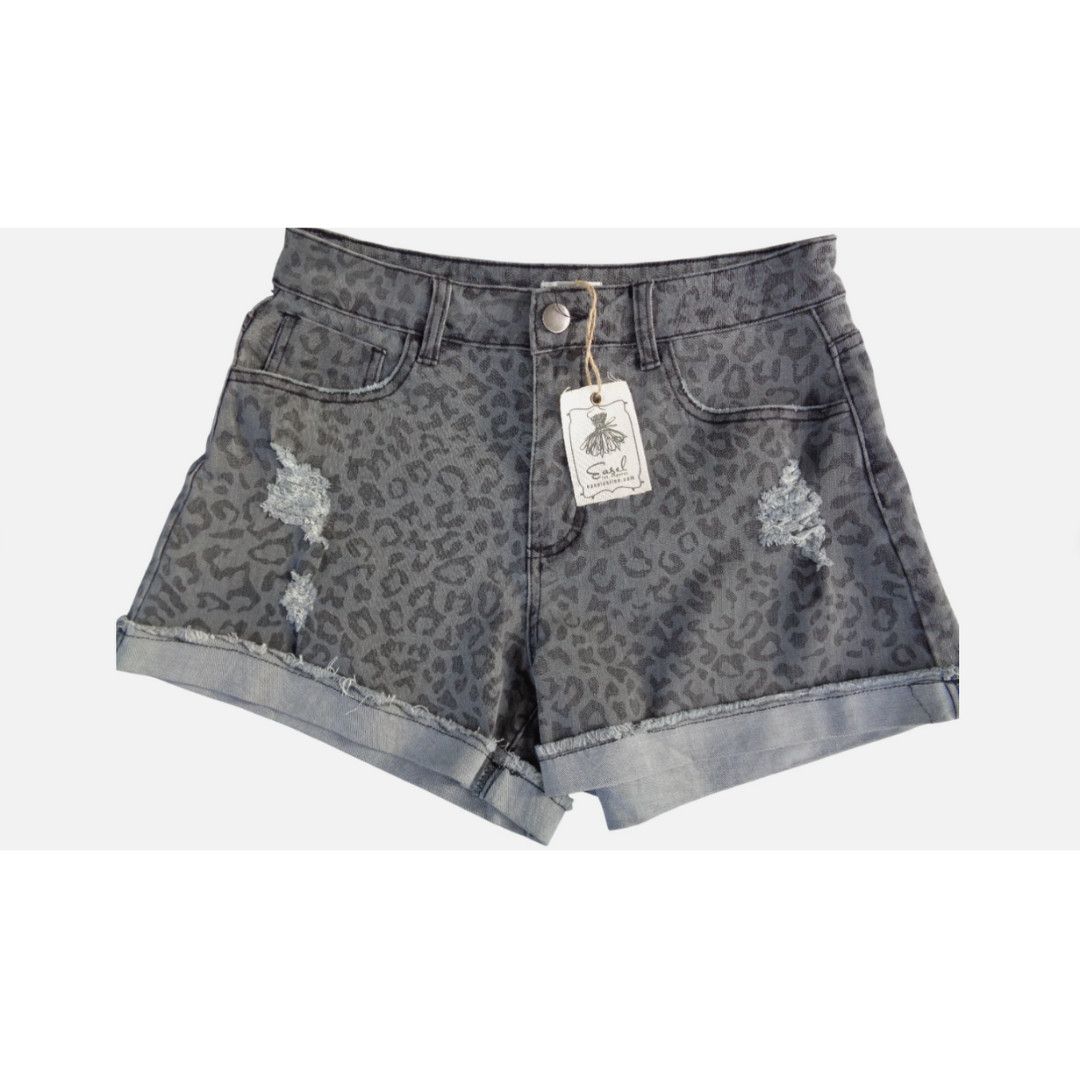 Other Black Leopard Animal Print Distressed Denim Jean Shorts M Size 29" - 1 Thumbnail