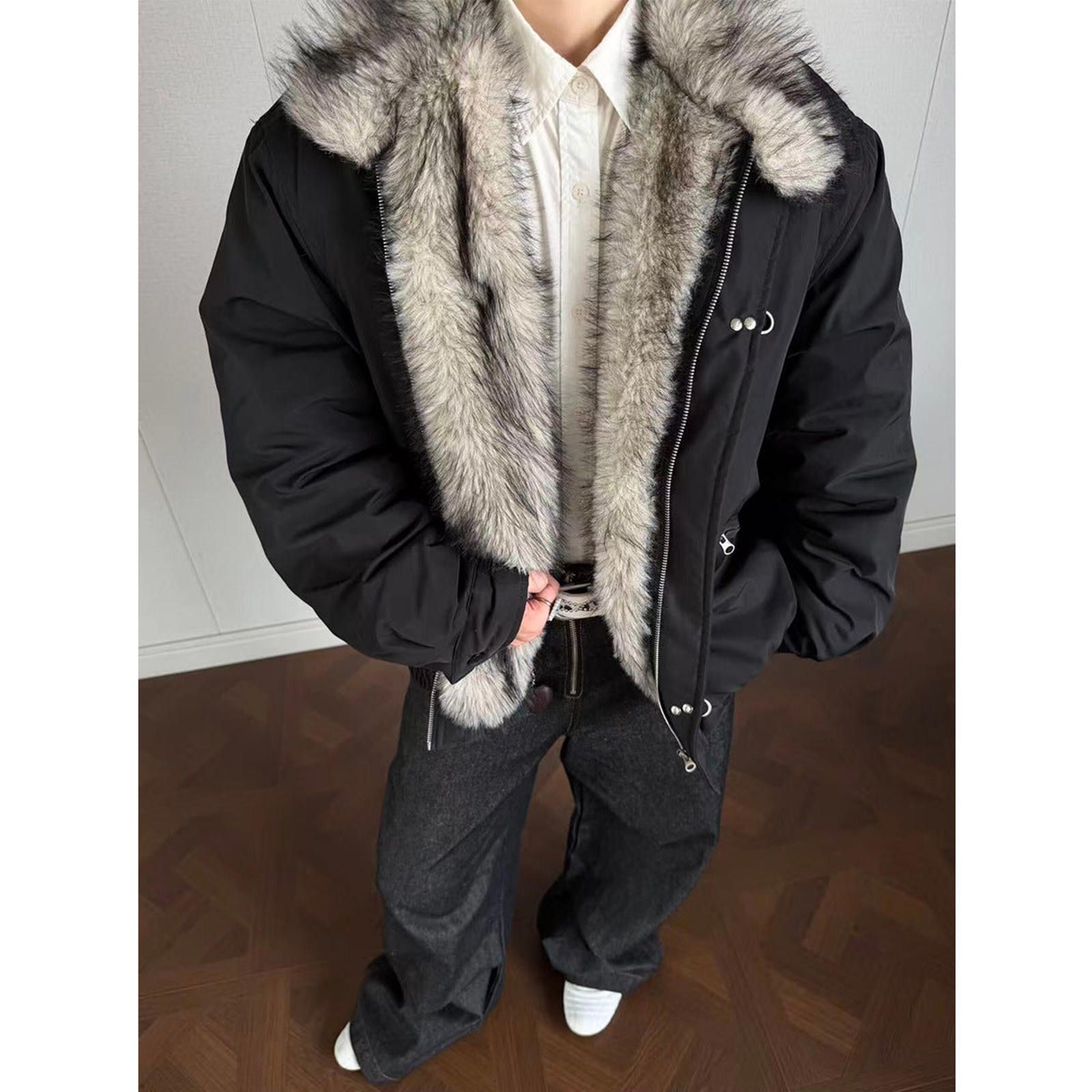Japanese Brand Brown Faux Fur Lined Bomber Jacket, Warm Winter Coat Size US L / EU 52-54 / 3 - 4 Thumbnail