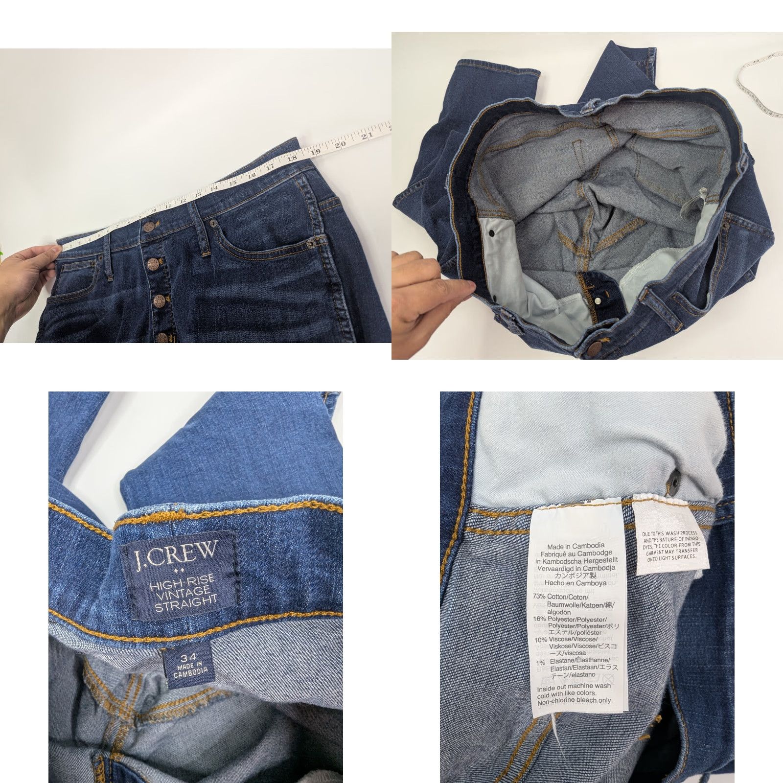 J.Crew J. Crew High-Rise Vintage Straight Jean Button Fly 34 Stormy Ink Blue AB622 Womens Jeans Modern American Style Cropped 5-Pocket Size 24" / US 00 / IT 34 - 8 Thumbnail