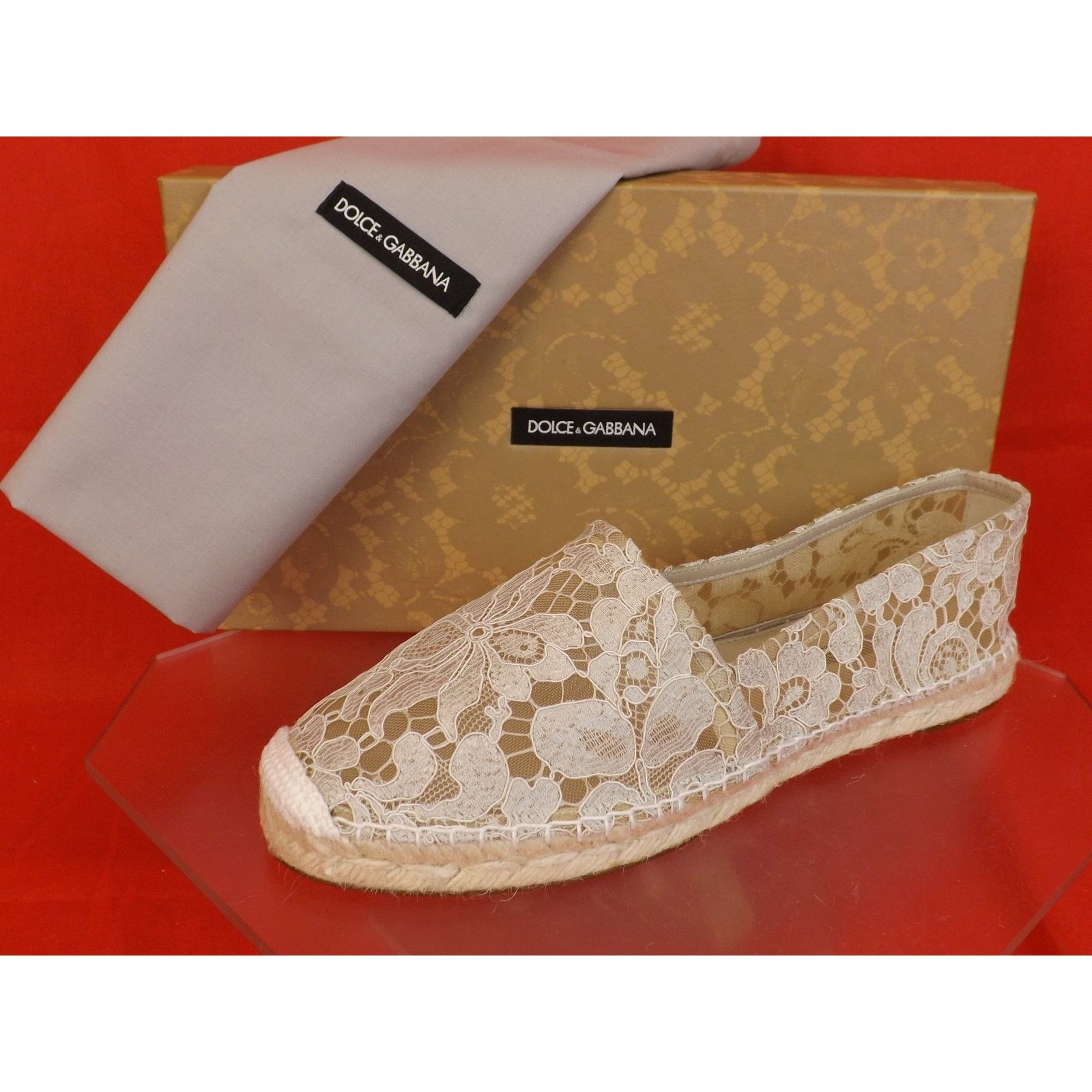 Dolce & Gabbana DOLCE & GABBANA WHITE FLORAL LACE ESPADRILLE FLATS 40 $ 545 Size US 10 / IT 40 - 5 Thumbnail