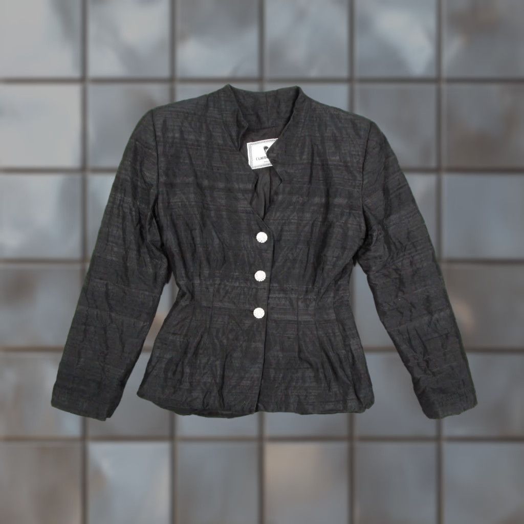 Vintage VINTAGE Claudio Lugli Blazer Women 40 Black Silk Dressy 80s Designer Tailored Three-Button Rhinestones Size S / US 4 / IT 40 - 1 Thumbnail