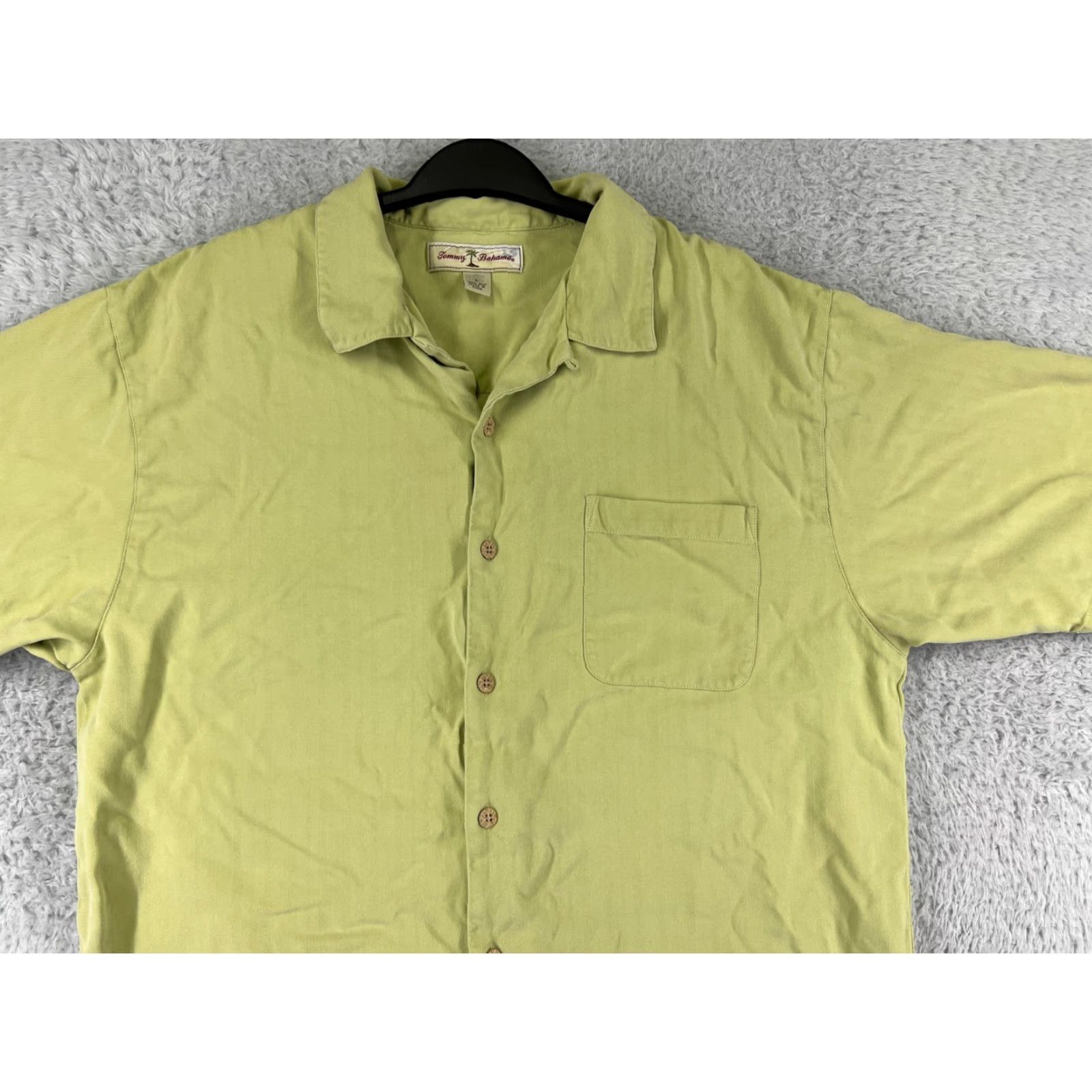 Tommy Bahama Tommy Bahama Shirt Mens Large Green Herringbone Hawaiian Camp Button Up Silk Size US L / EU 52-54 / 3 - 4 Thumbnail