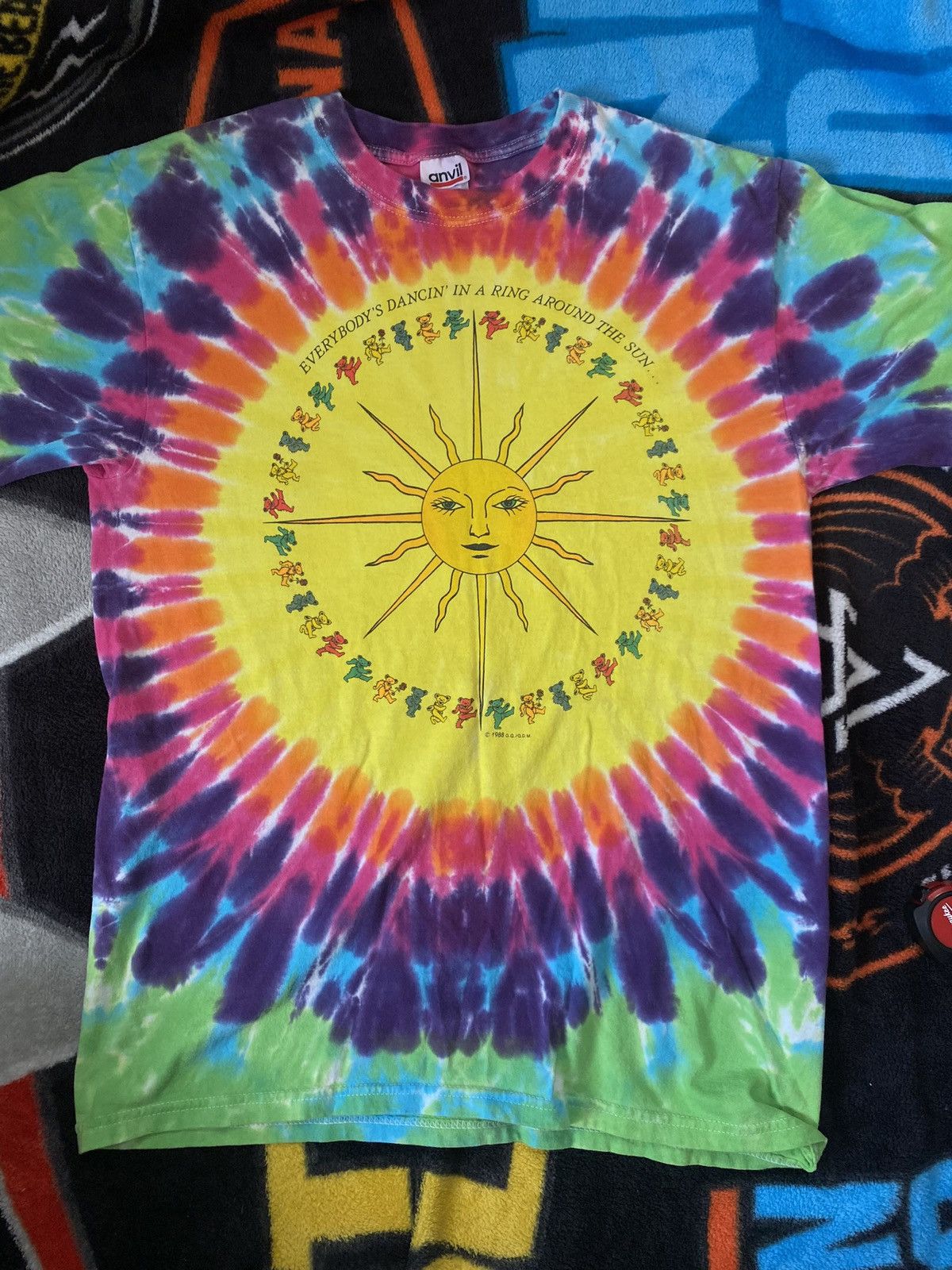 image of Grateful Dead x Vintage Greatful Dead The Sun 1988 Tie Dye Band Shirt in Black, Men's (Size Medium)