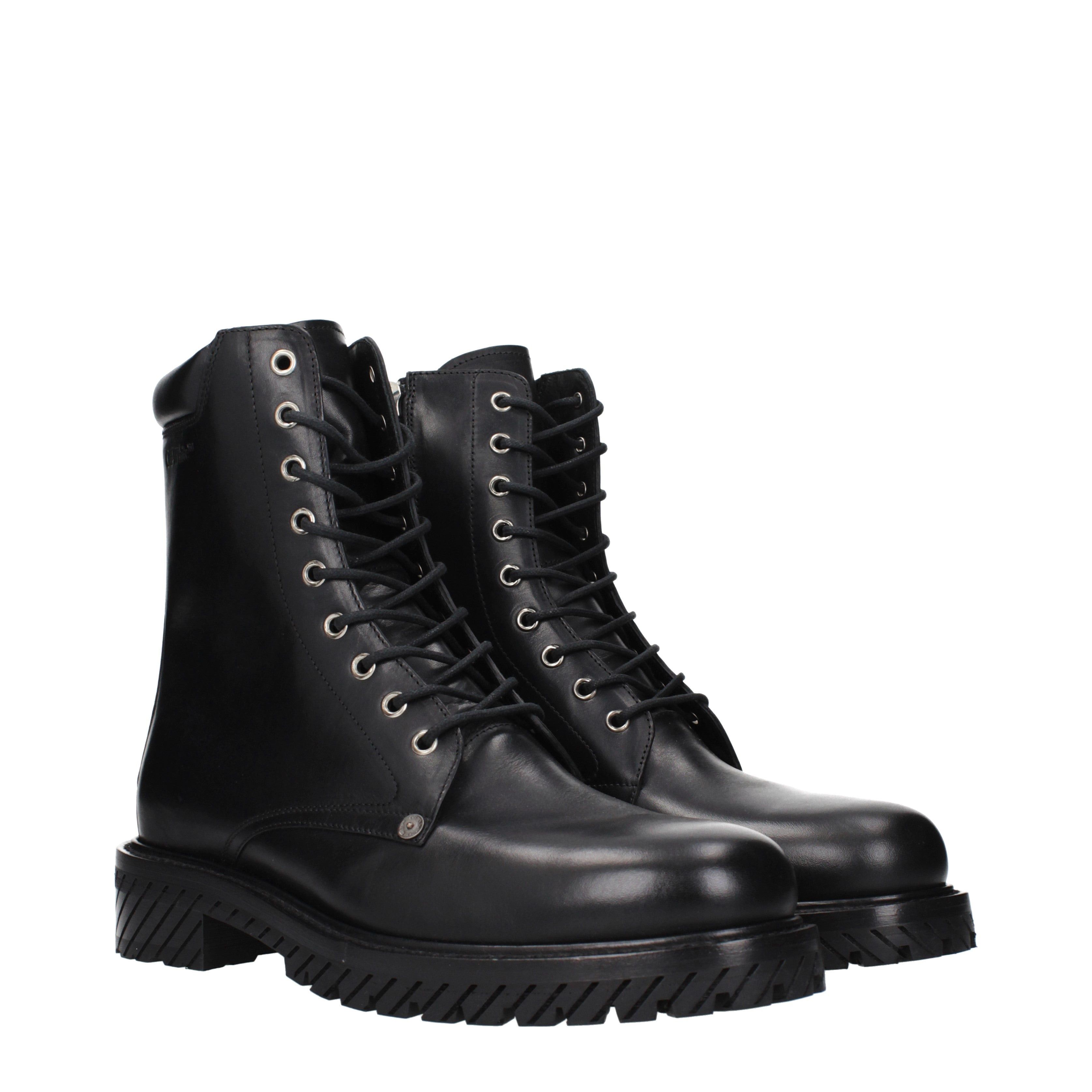 Off-White Off White Exploration Motor Ankle Boots in Black Leather