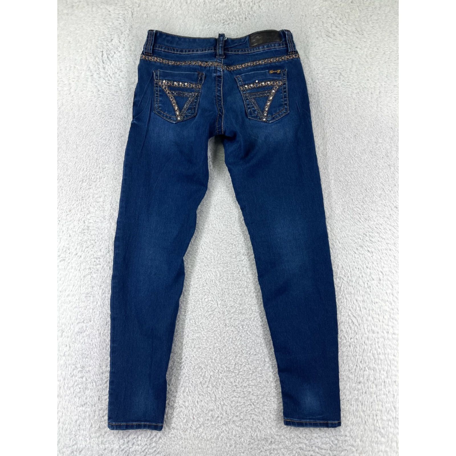 Vintage Seven7 Jeans Womens Jeans 29 Blue Denim Skinny Tapered Cotton Blend Embellished Size 29" - 2 Thumbnail
