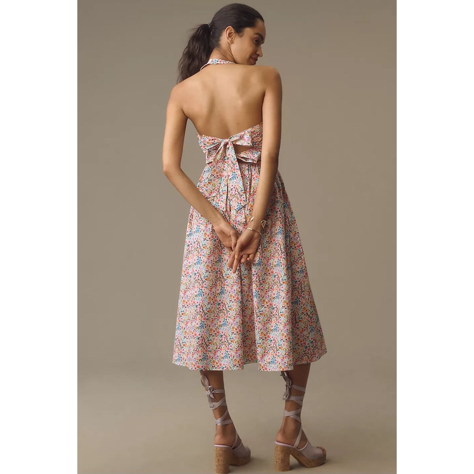 Anthropologie NWT Atsu Halter Bow-Back A-Line Midi Dress $228 SMALL Pink Size S / US 4 / IT 40 - 4 Thumbnail