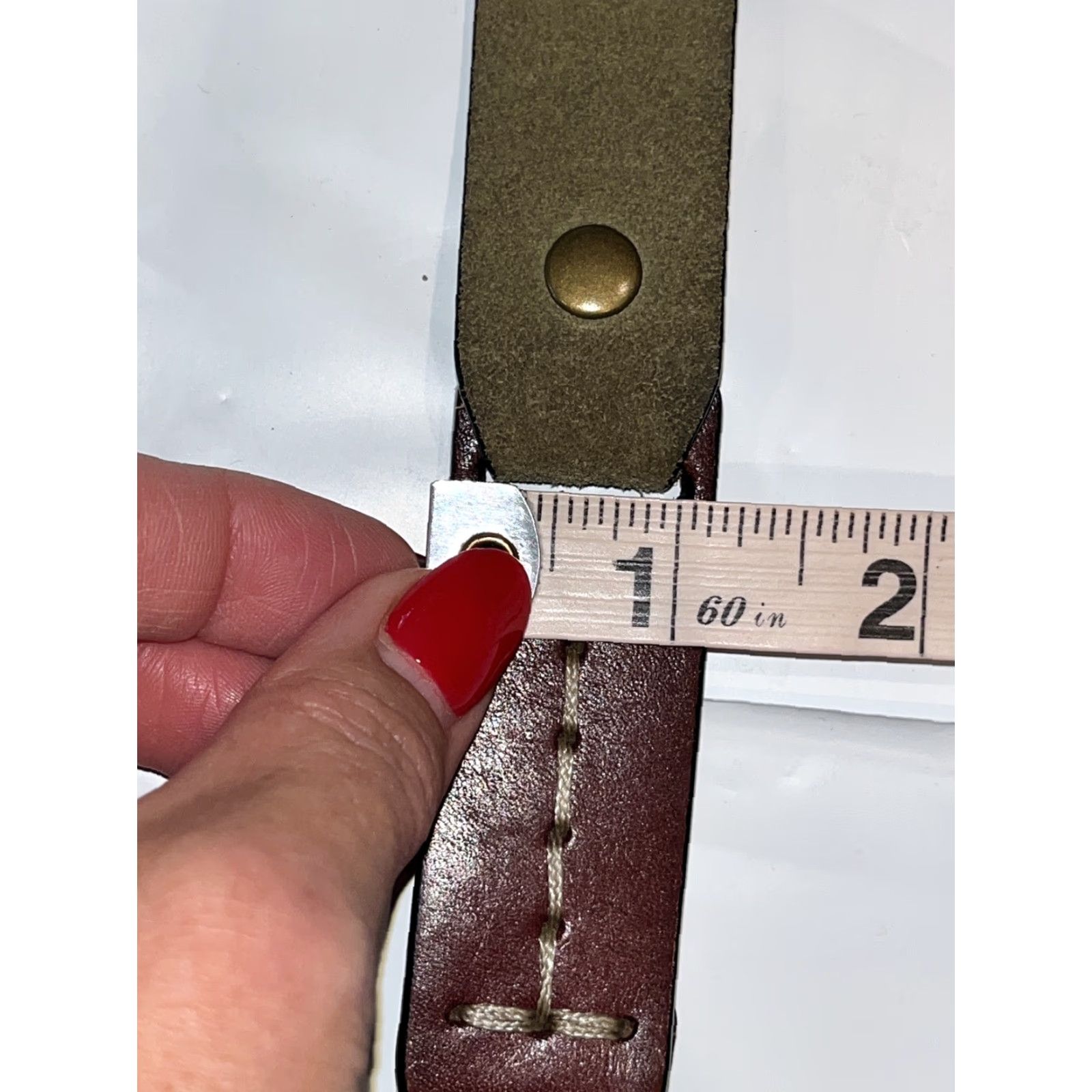 Fossil Fossil Belt Boho Leather Strap Chain Link Copper Buckle Festival 35-39” Tan Olive Size ONE SIZE - 6 Thumbnail