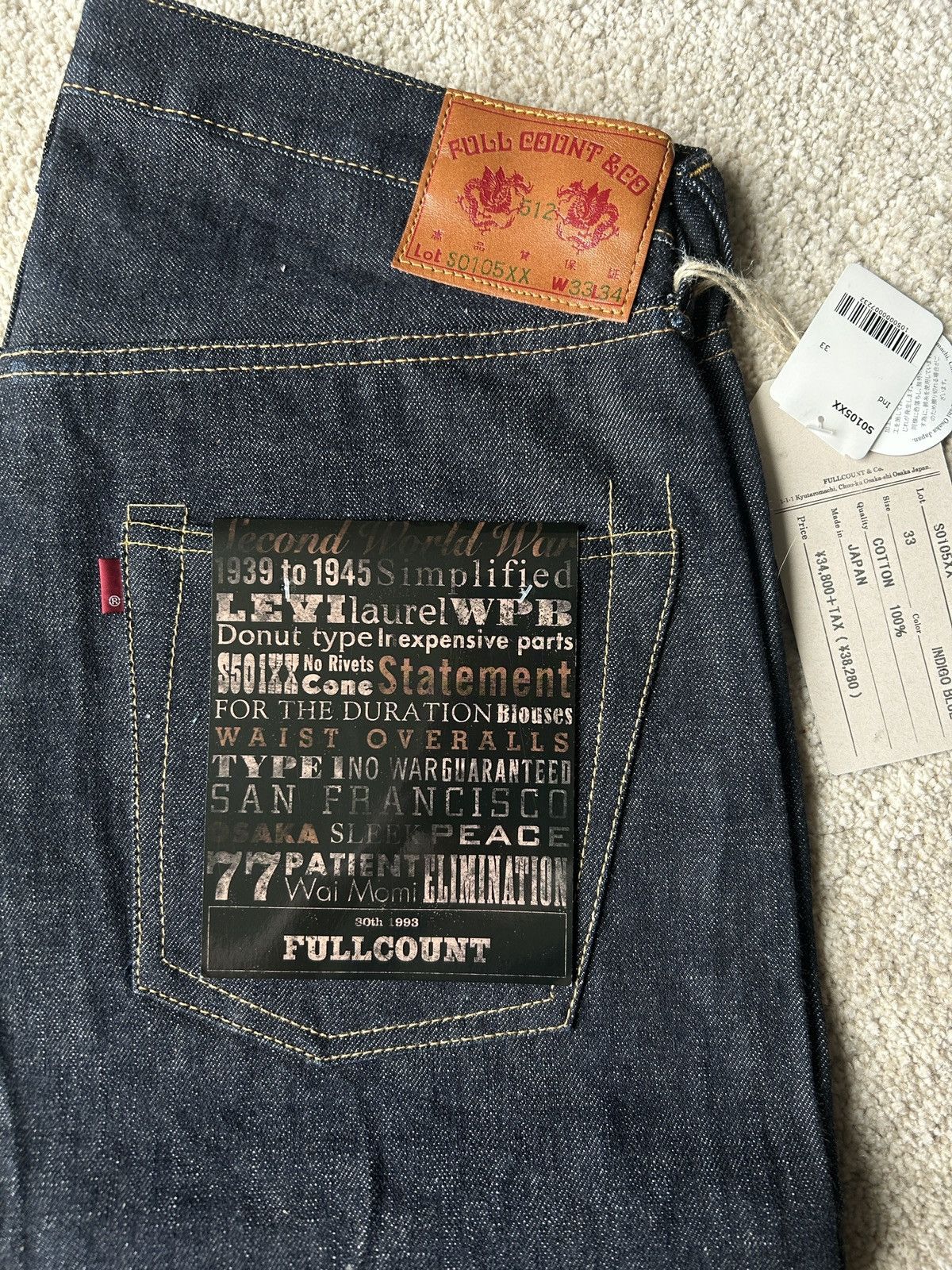 Image of Full Count Co Full Count S0105Xx 30Th Anniversary in Raw Denim, Men's (Size 33)