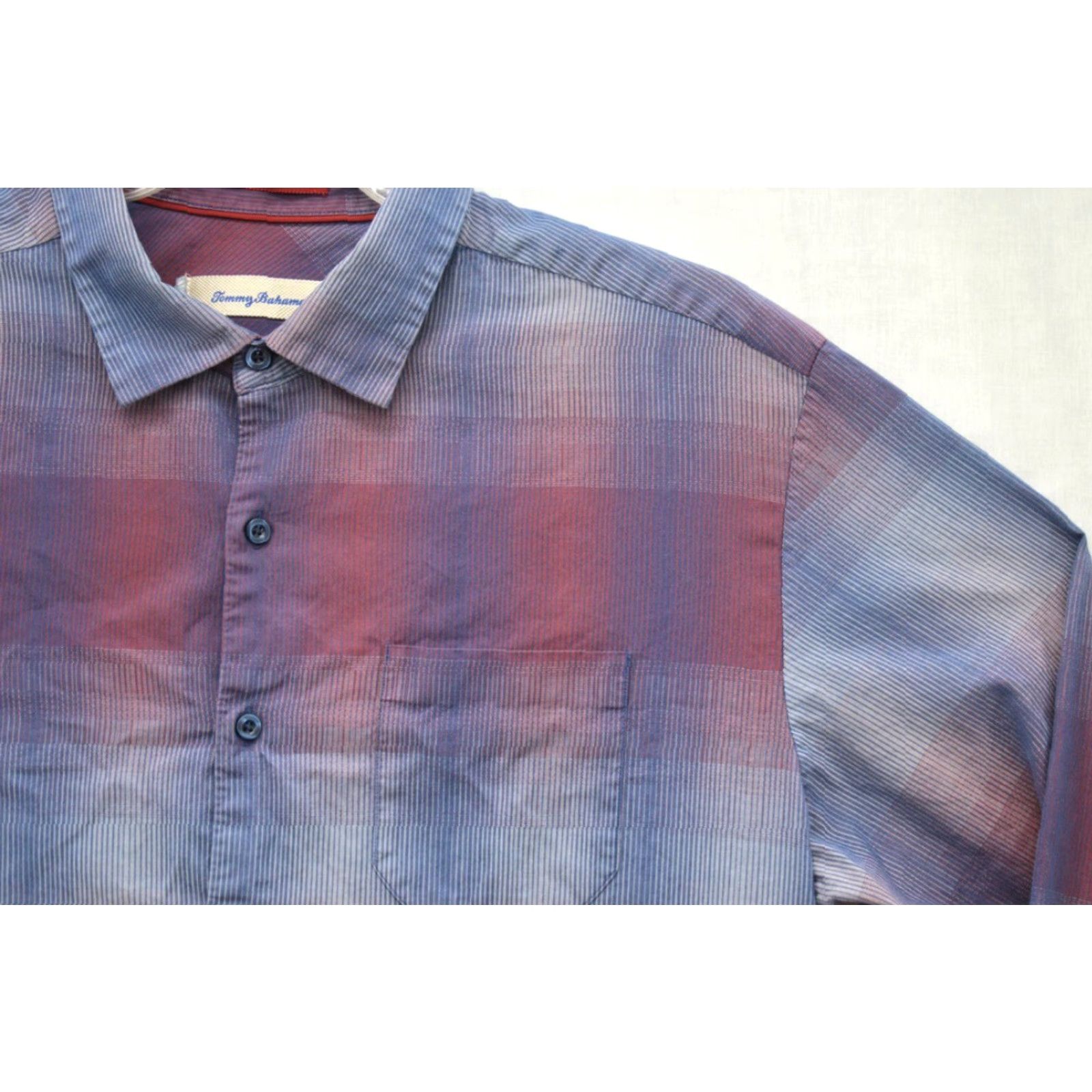 Tommy Bahama VINTAGE Tommy Bahama Shirt Mens XL Cotton Silk Blend Blue Red Striped Subtle Plaid Print Size US XL / EU 56 / 4 - 2 Thumbnail