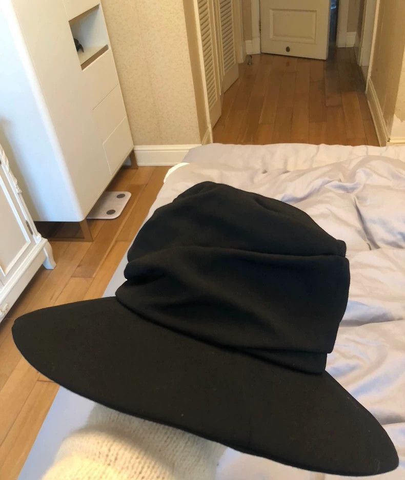 Y's Y's Pleated Wide Brim Wool Hat Black Size ONE SIZE - 1 Thumbnail