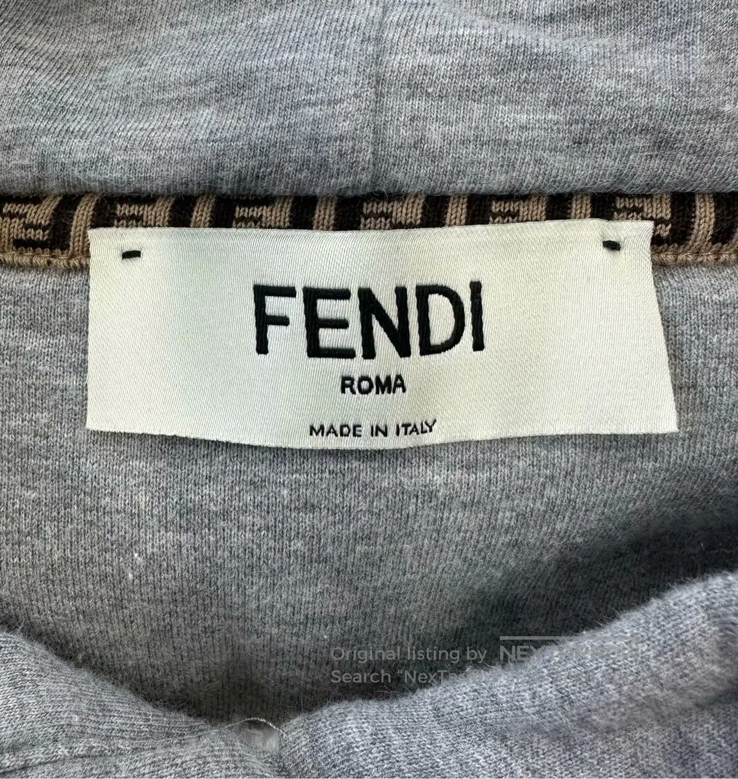 Fendi FENDI Gray Letter Embroidered Logo Short Hooded Sweatshirt Size US L / EU 52-54 / 3 - 3 Thumbnail